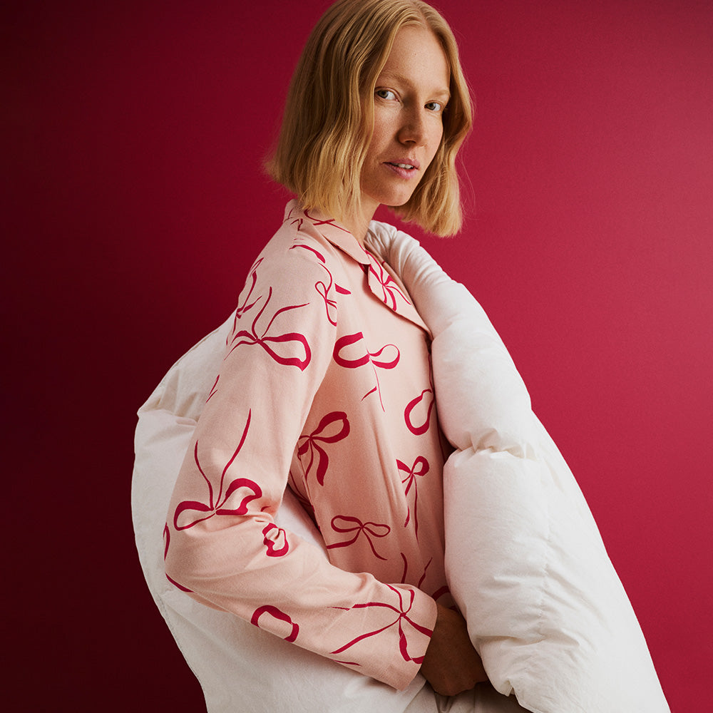 Model wearing Rusetti pyjamas, mobile
