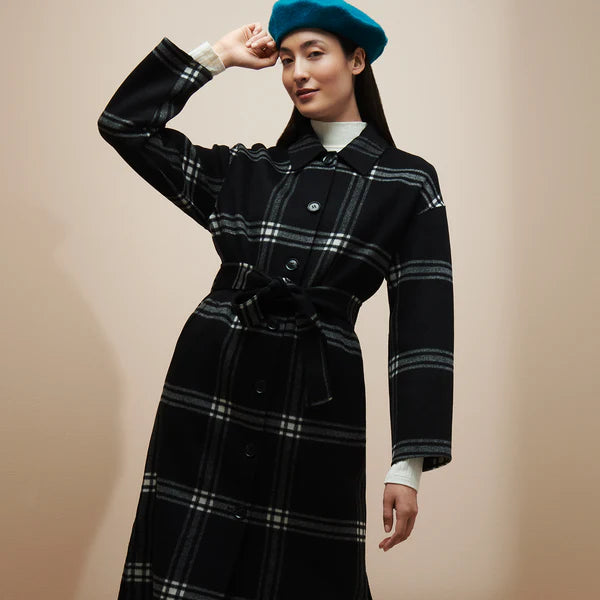 Nanso wool coat in black plaid