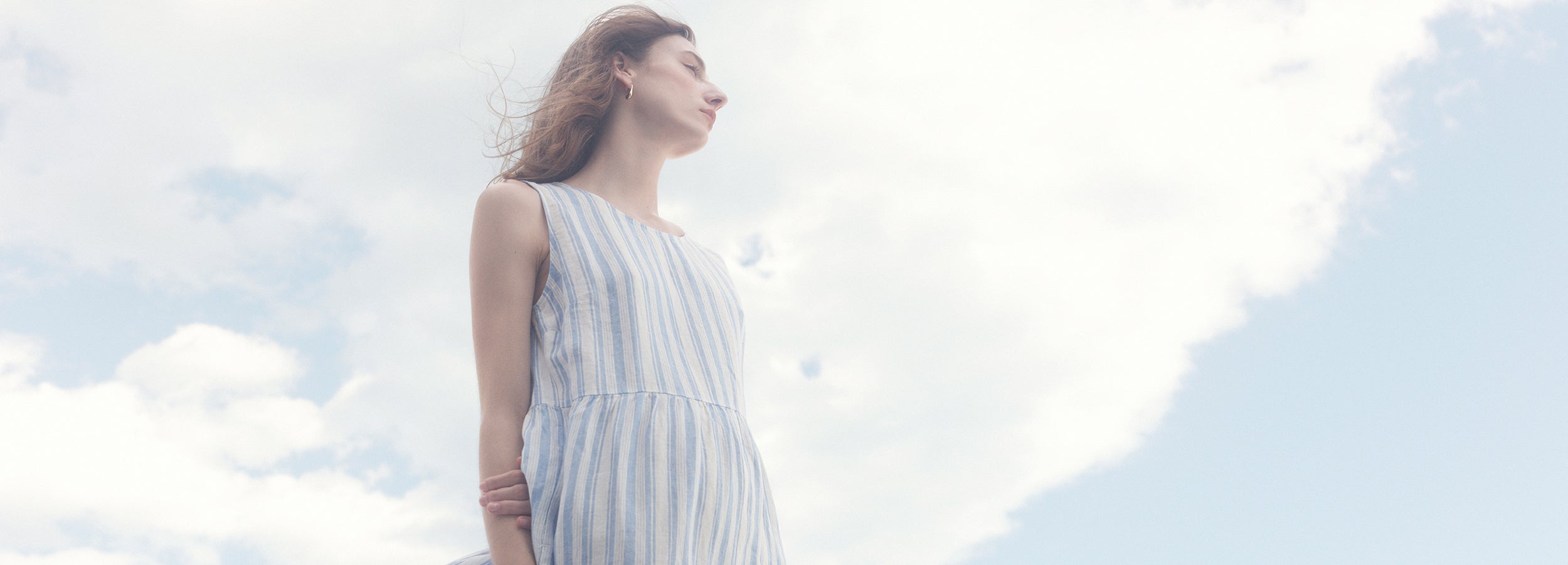 Nanso Regatta linen sleeveless dress, worn by female model