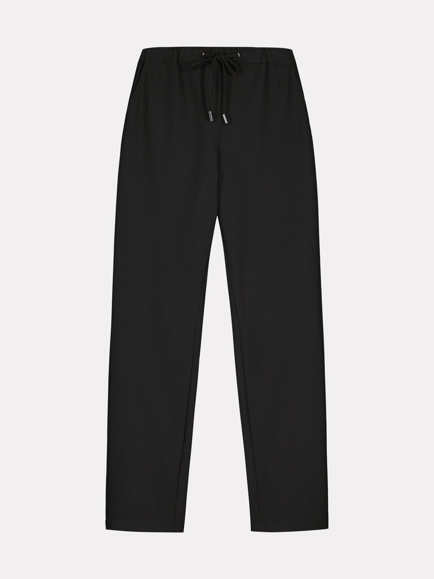 Nanso women's black Joggeri trousers with pockets and elastic waistband, product image from the front.