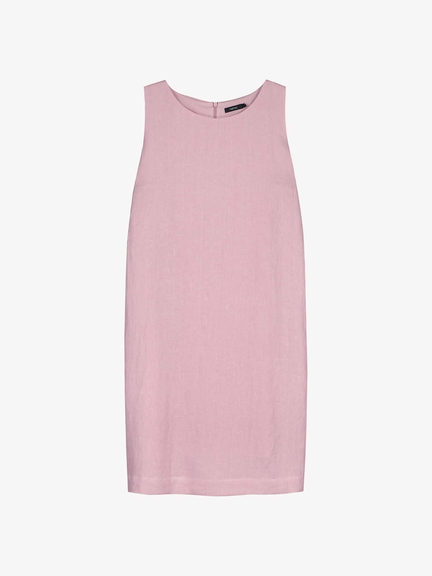Nanso Luoto lilac sleeveless linen dress in a product picture.