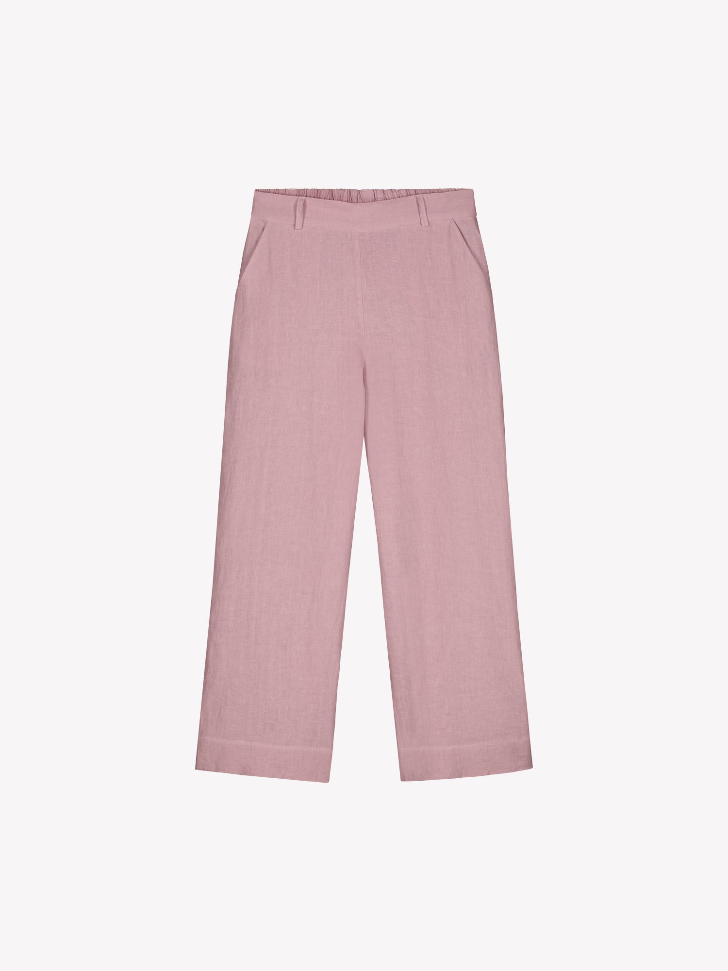 Nanso SAARI linen culottes with elasticated waist and side pockets in a sophisticated lilac shade in a product picture.