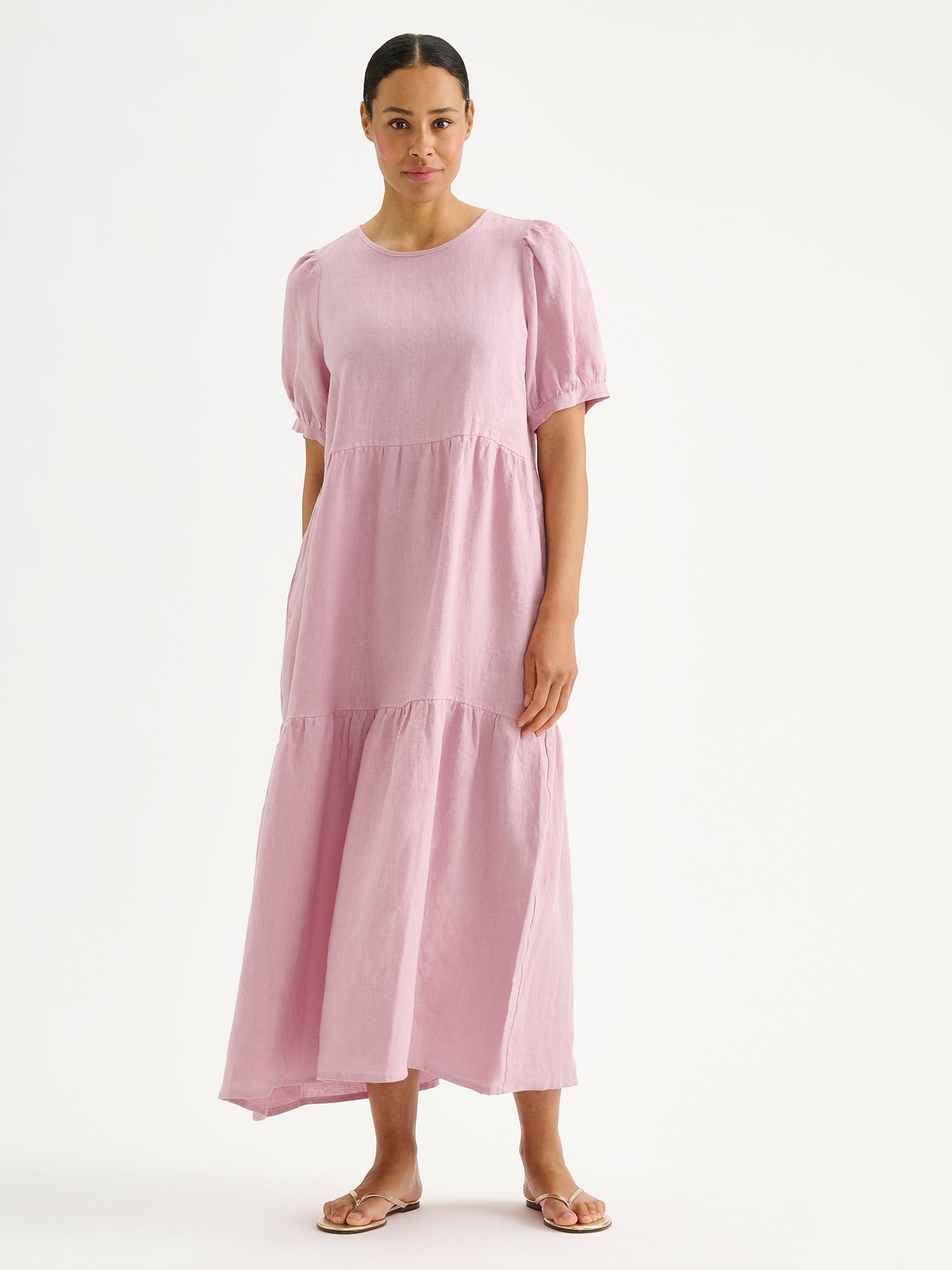 SARASTUS Women's Long Lilac Linen Dress