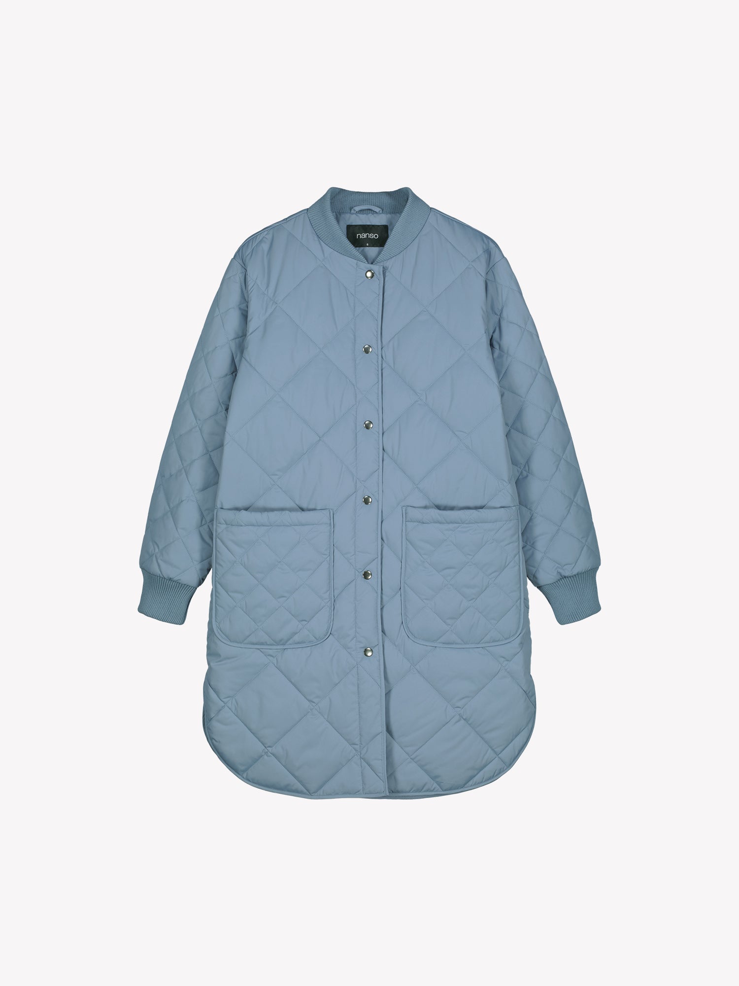 Nanso women's casual Midi quilted coat in smoky blue in a product picture