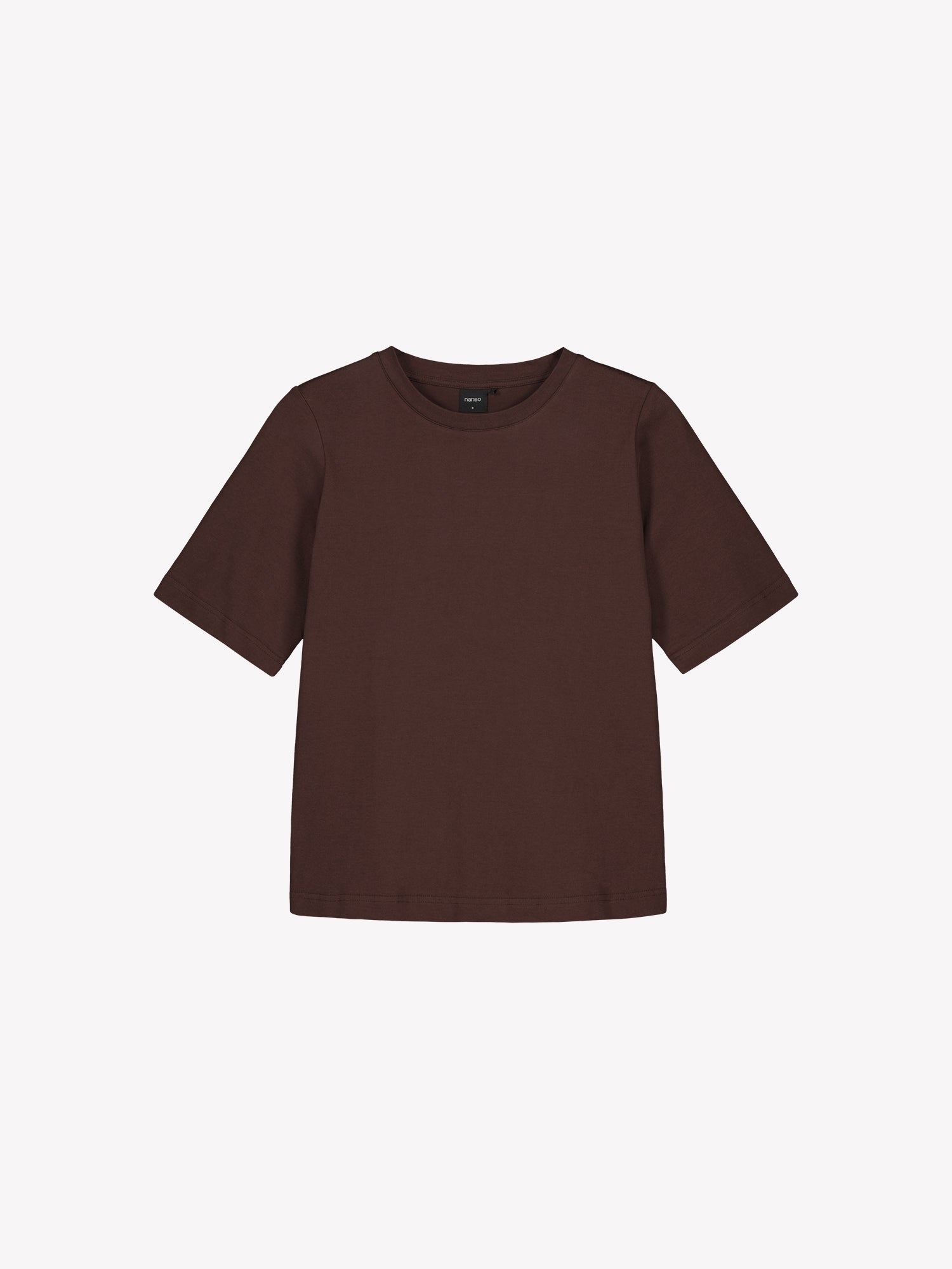 Women's Normi T-shirt in Dark Brown with relaxed fit and straightforward silhouette, in a product picture.