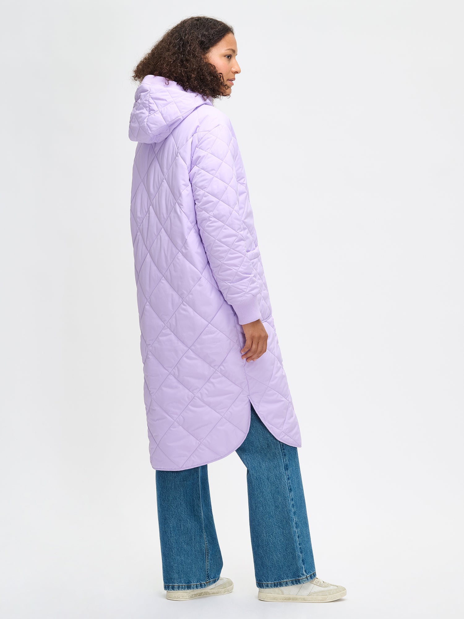 Nanso women's casual lilac Maxi quilted coat with light padding and a cozy hood, side