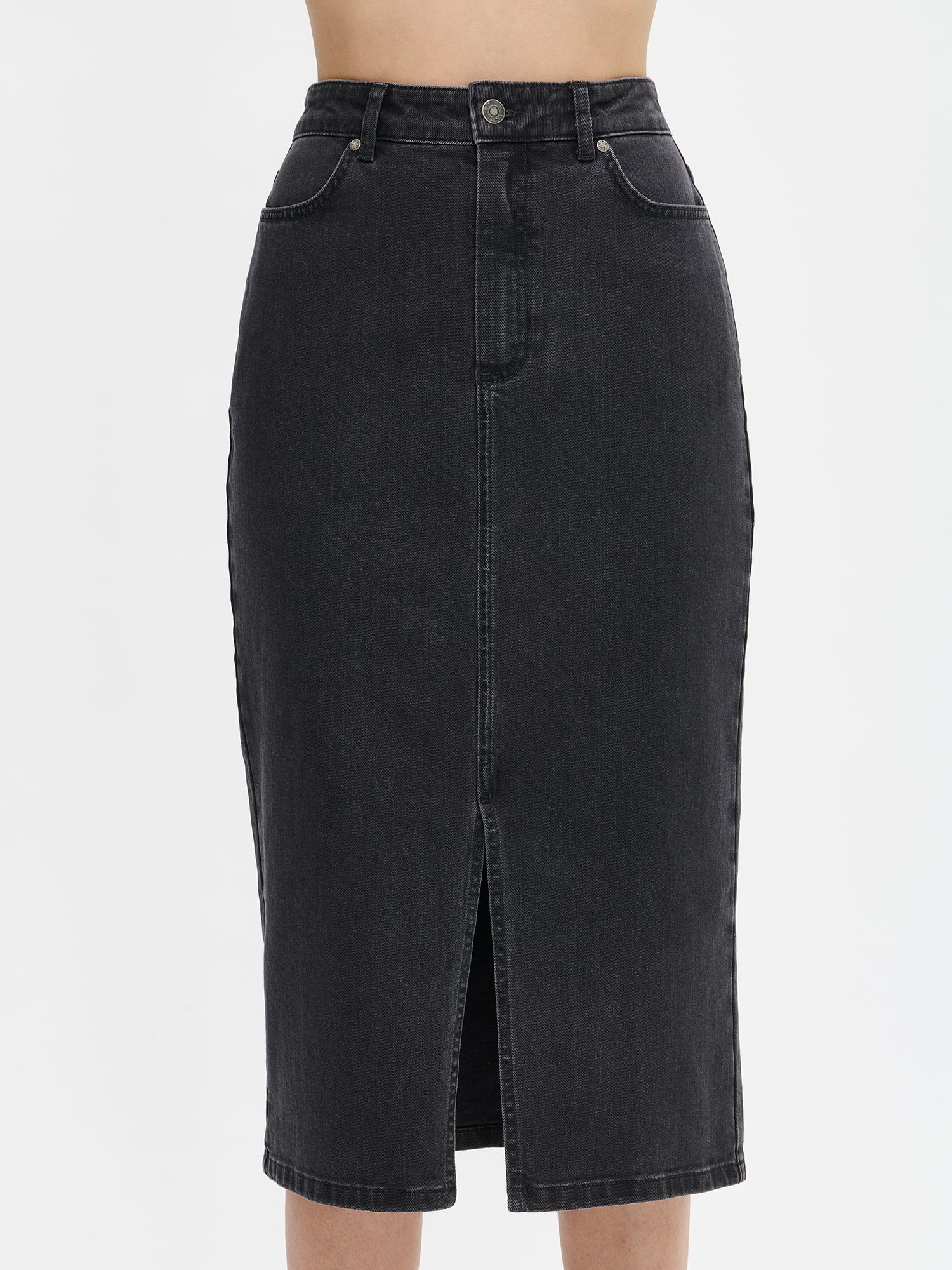 Nanso women's grey Suora denim skirt from the front