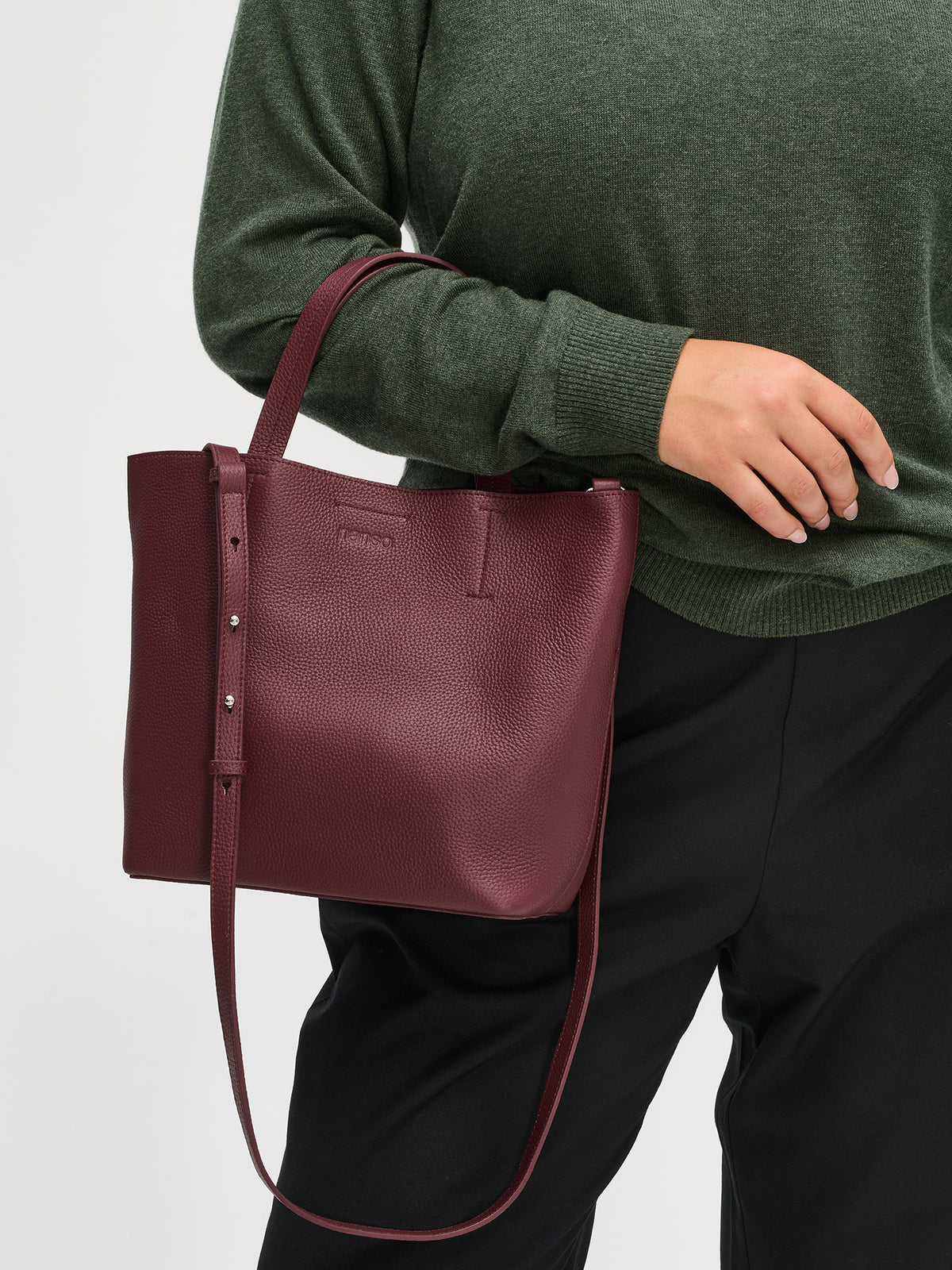 Elegant Burgundy Leather Tote Bag Burgundy Leather Tote - Tote Bags for Women - QisaBags main image 2