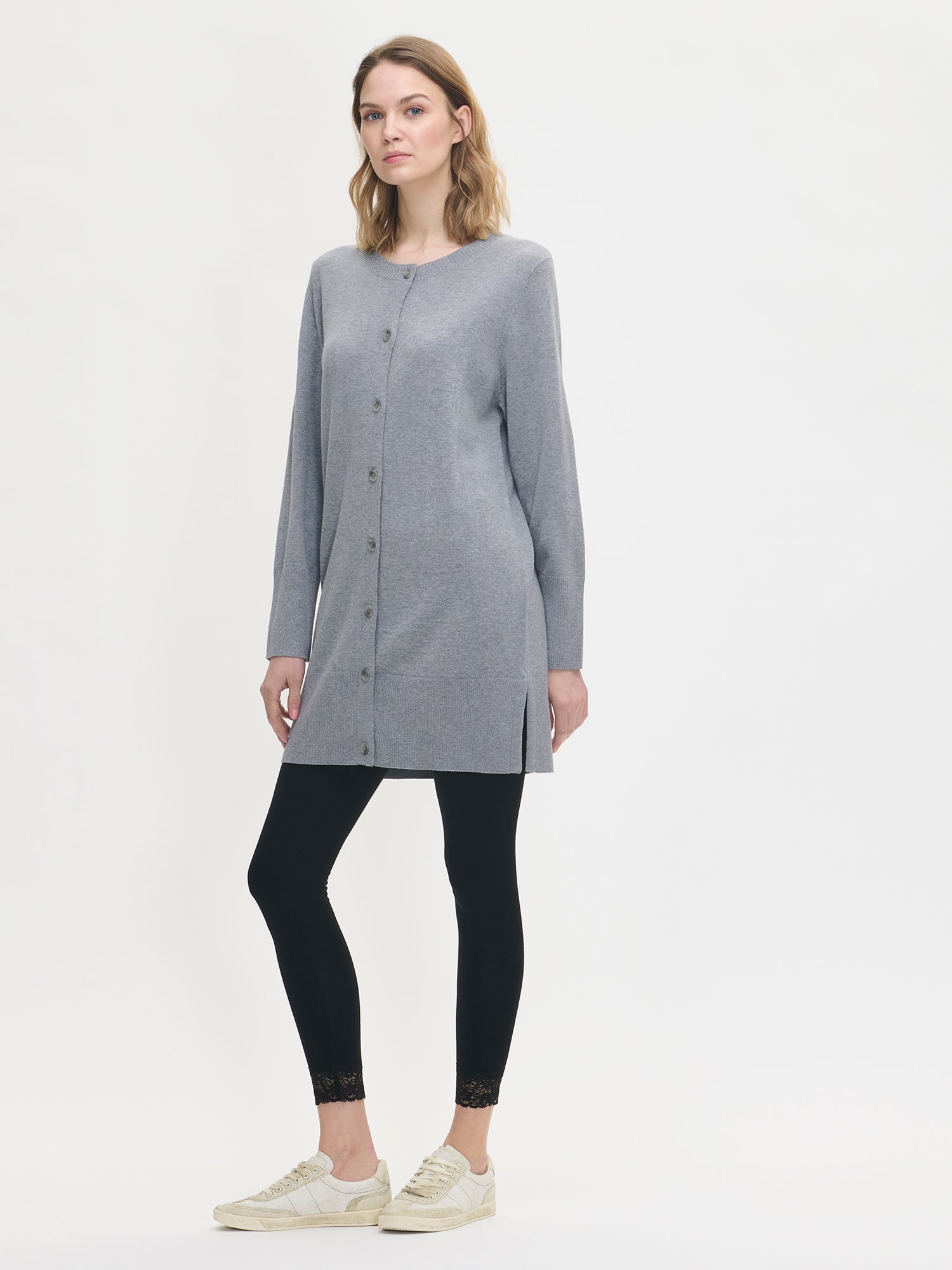 Nanso women's casual light grey Villis knit cardigan side