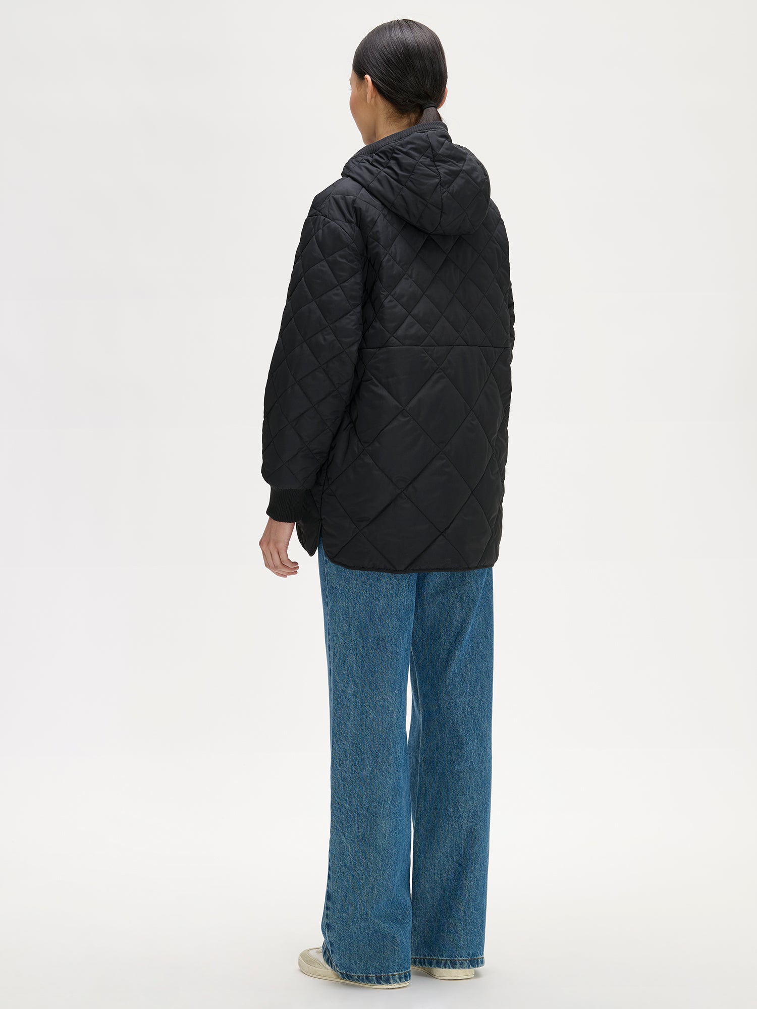 Nanso women's relaxed-fit black anorak quilted coat, back