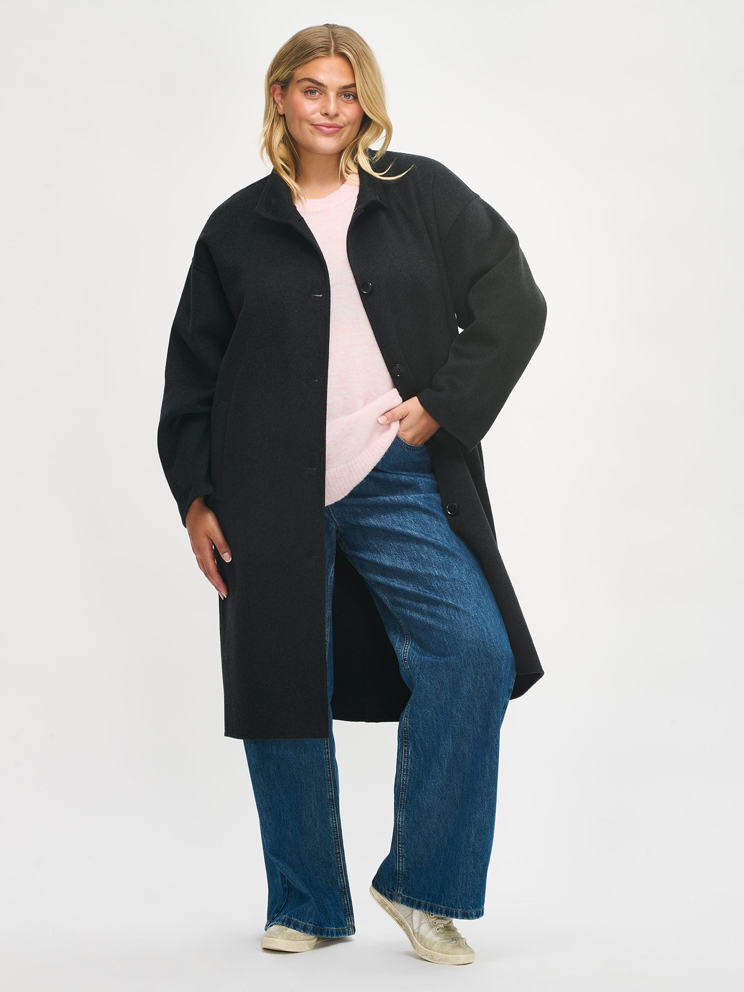Nanso women's long dark grey Elle wool coat