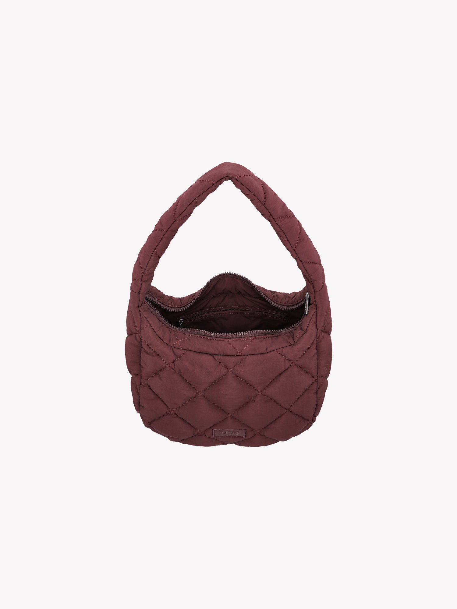 Nanso's trendy winered Midi Vanu bag is crafted from quilted fabric with a thin padding and an elegant stitched pattern on the exterior, product picture