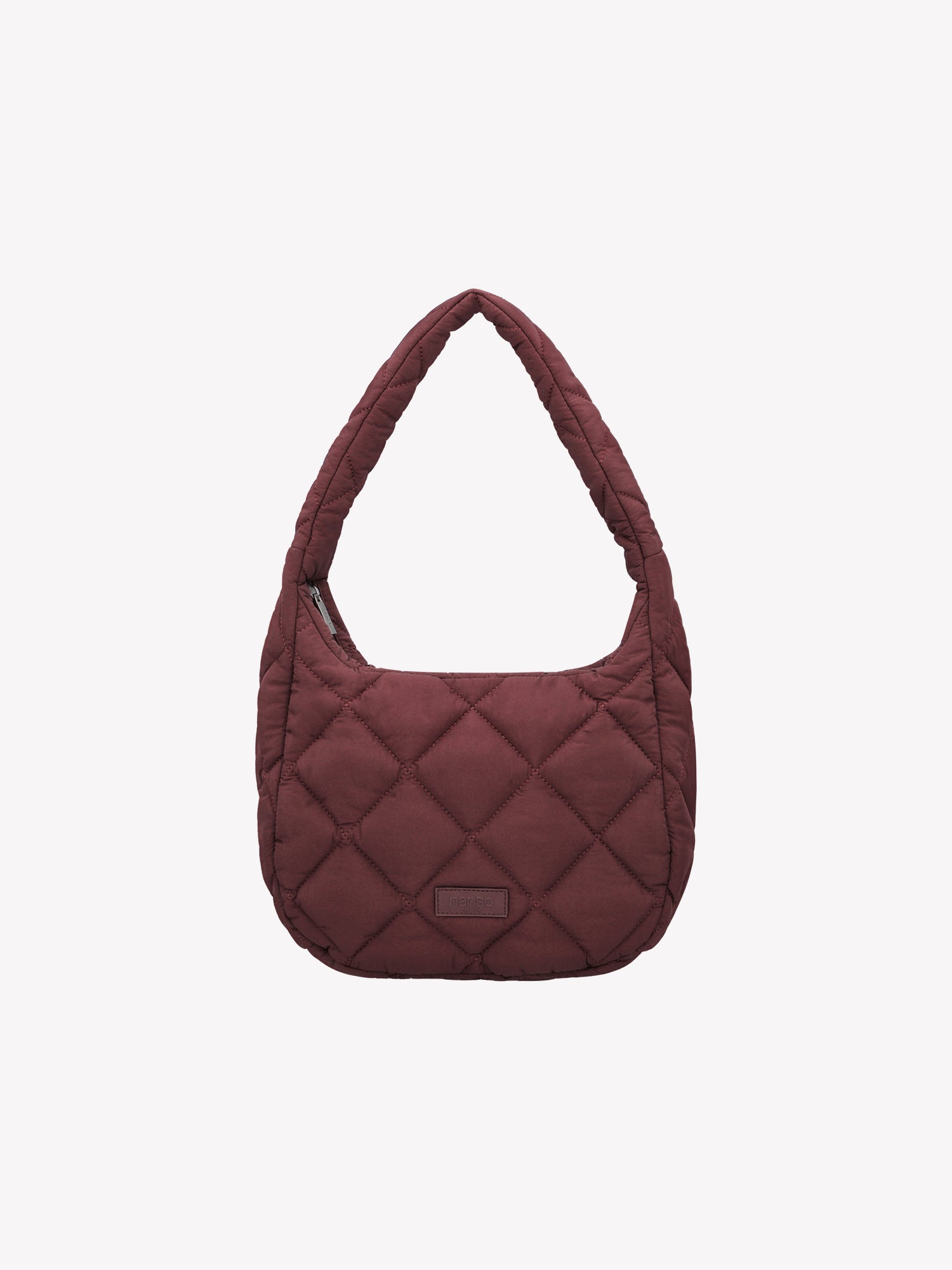 Nanso's trendy winered Midi Vanu bag is crafted from quilted fabric with a thin padding and an elegant stitched pattern on the exterior, product picture