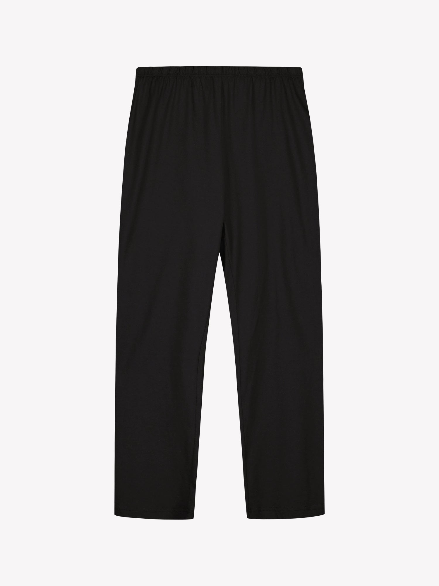 The black pajama pants in 7/8 length in a product picture.