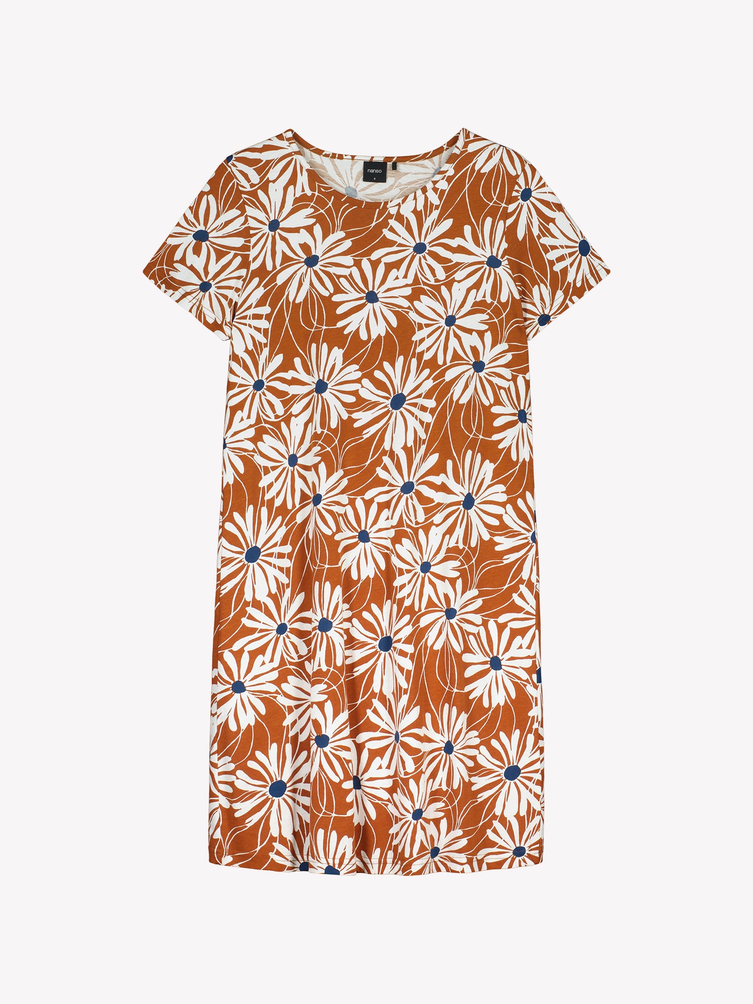 Anette nightgown in brown with white floral print in a product picture.