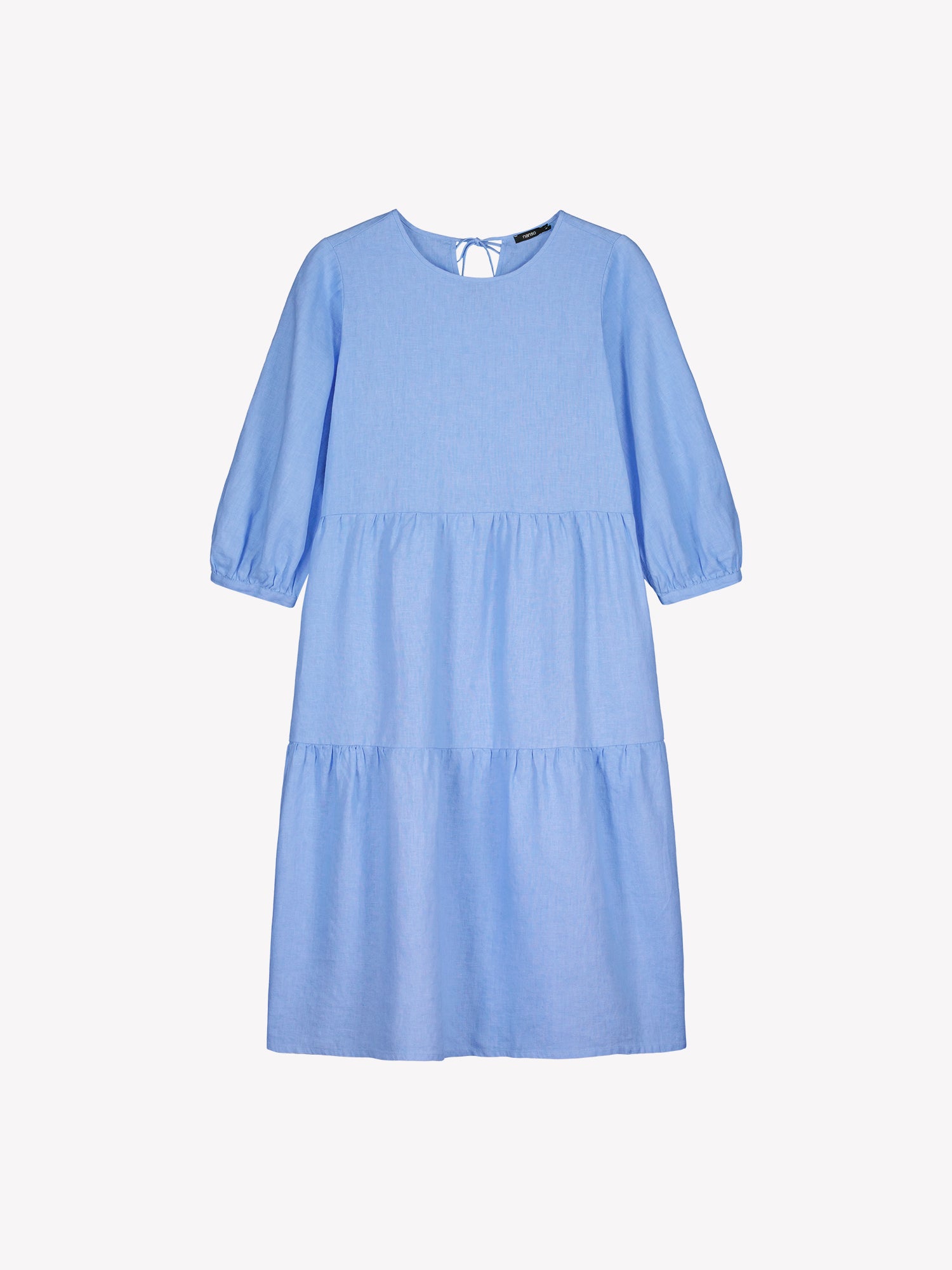 Nanso women's Saralia Linen Dress in blue in a product picture.