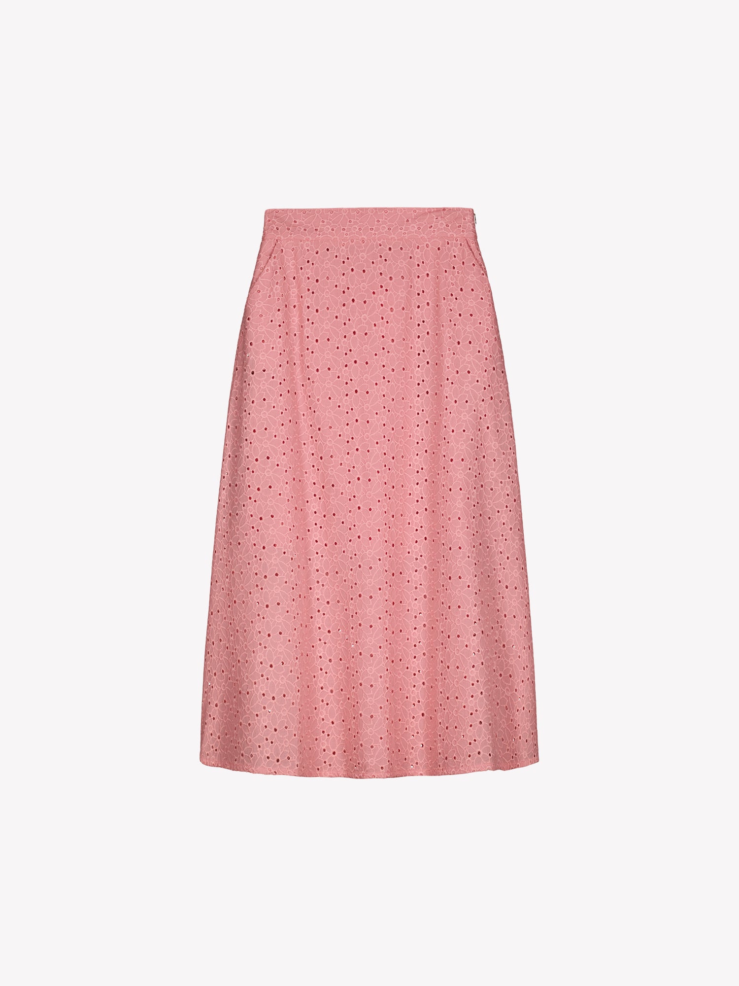 Nanso women's embroidered NUPPU Skirt in light pink featuring a broderie anglais style lace fabric in a product picture
