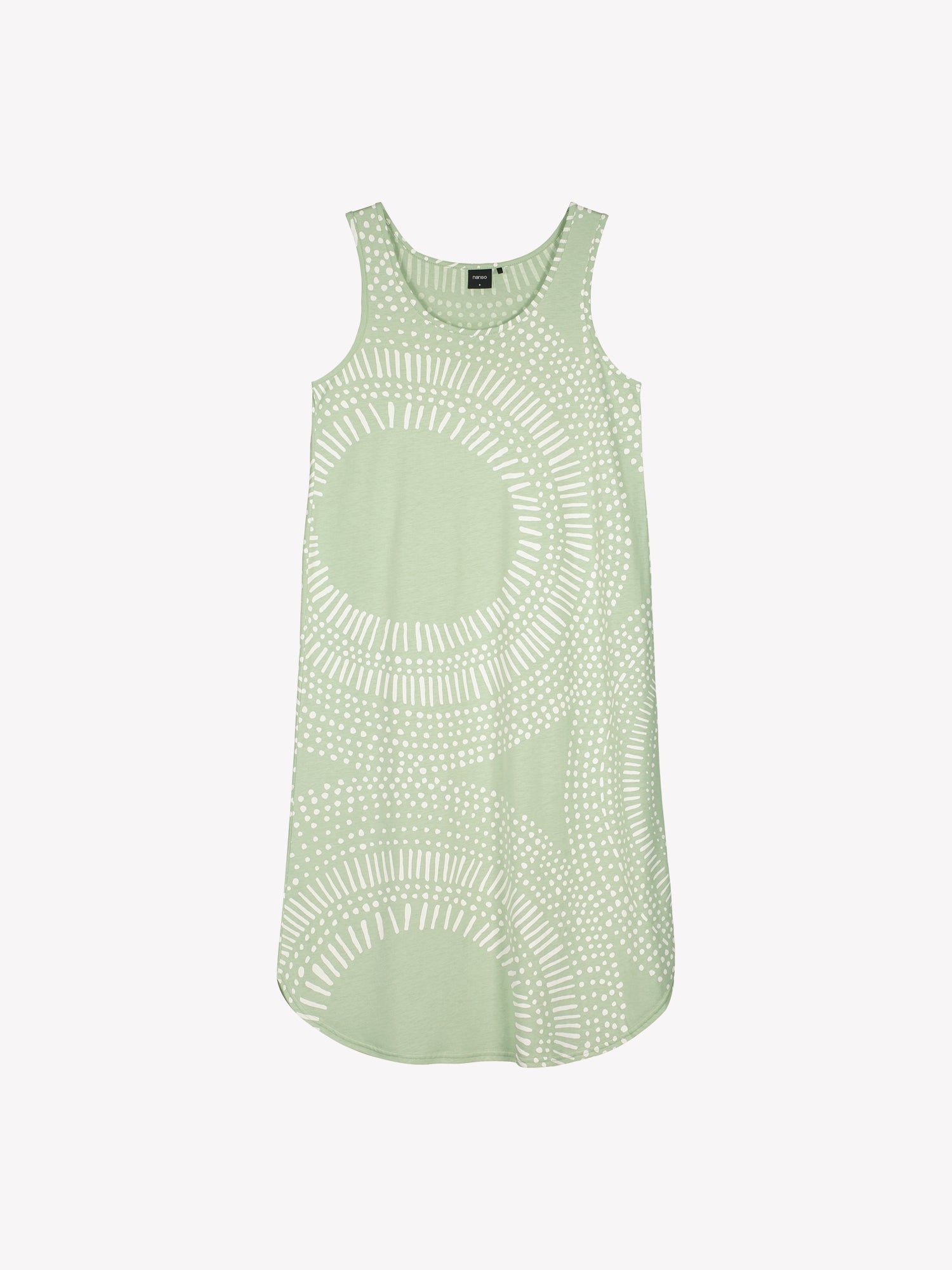 Nanso AURA Long Sleeveless Nightgown in a light green shade and stylish pattern in a product picture.