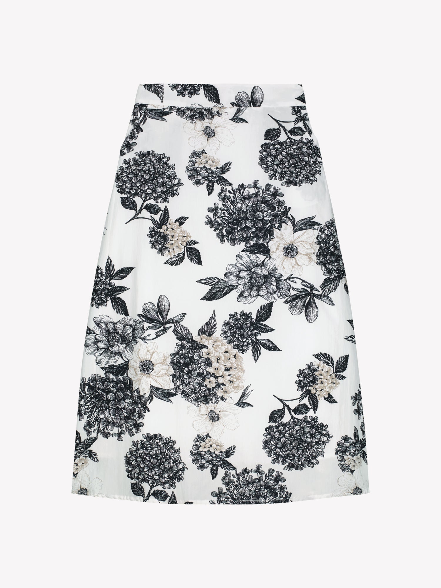 Nanso charming floral patterned Palatsi skirt in black and white in a product picture