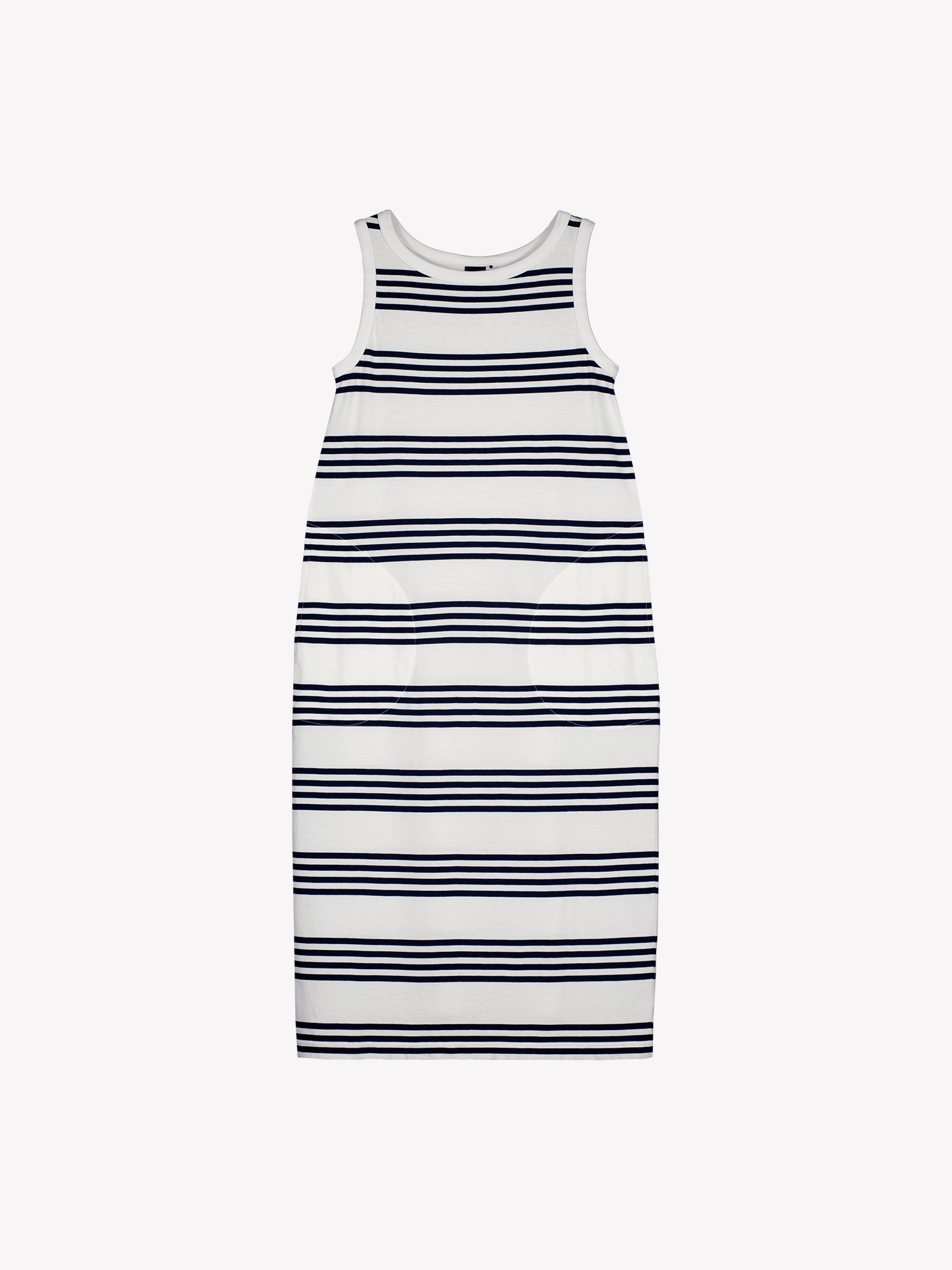 Nanso women's MERINA Dress is a fresh, striped navy and white midi dress that's a timeless classic for everyday and holiday wear. Product picture