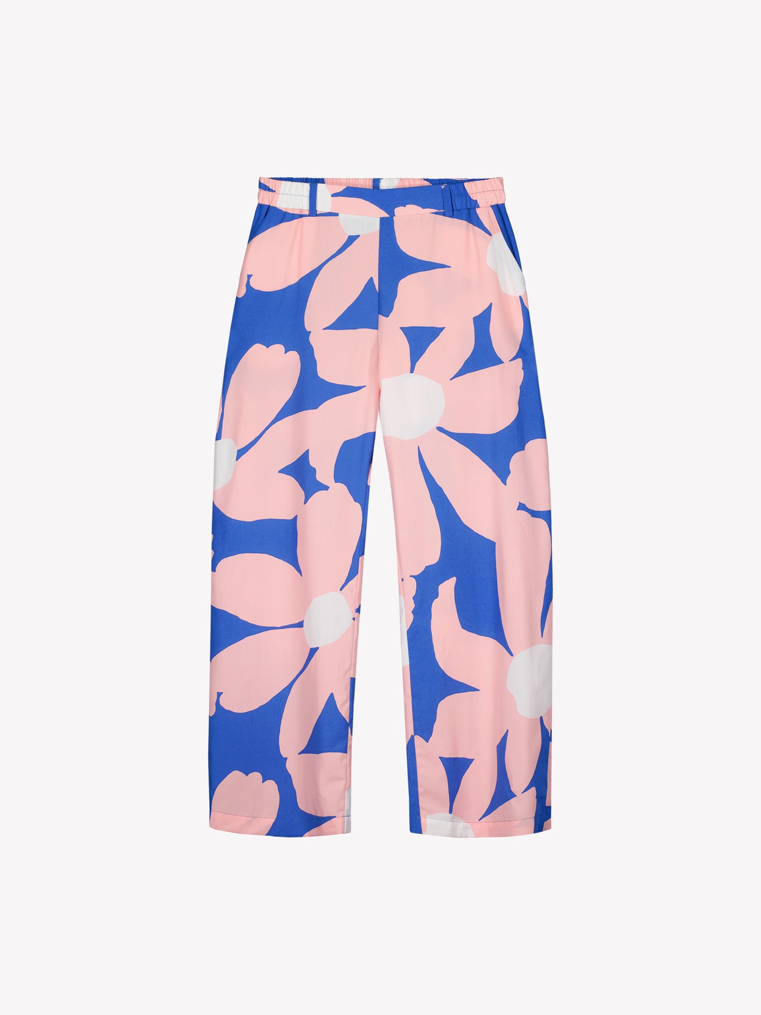 Nanso women's Rosi trousers feature a striking floral pattern and wide fit. Product picture from the front