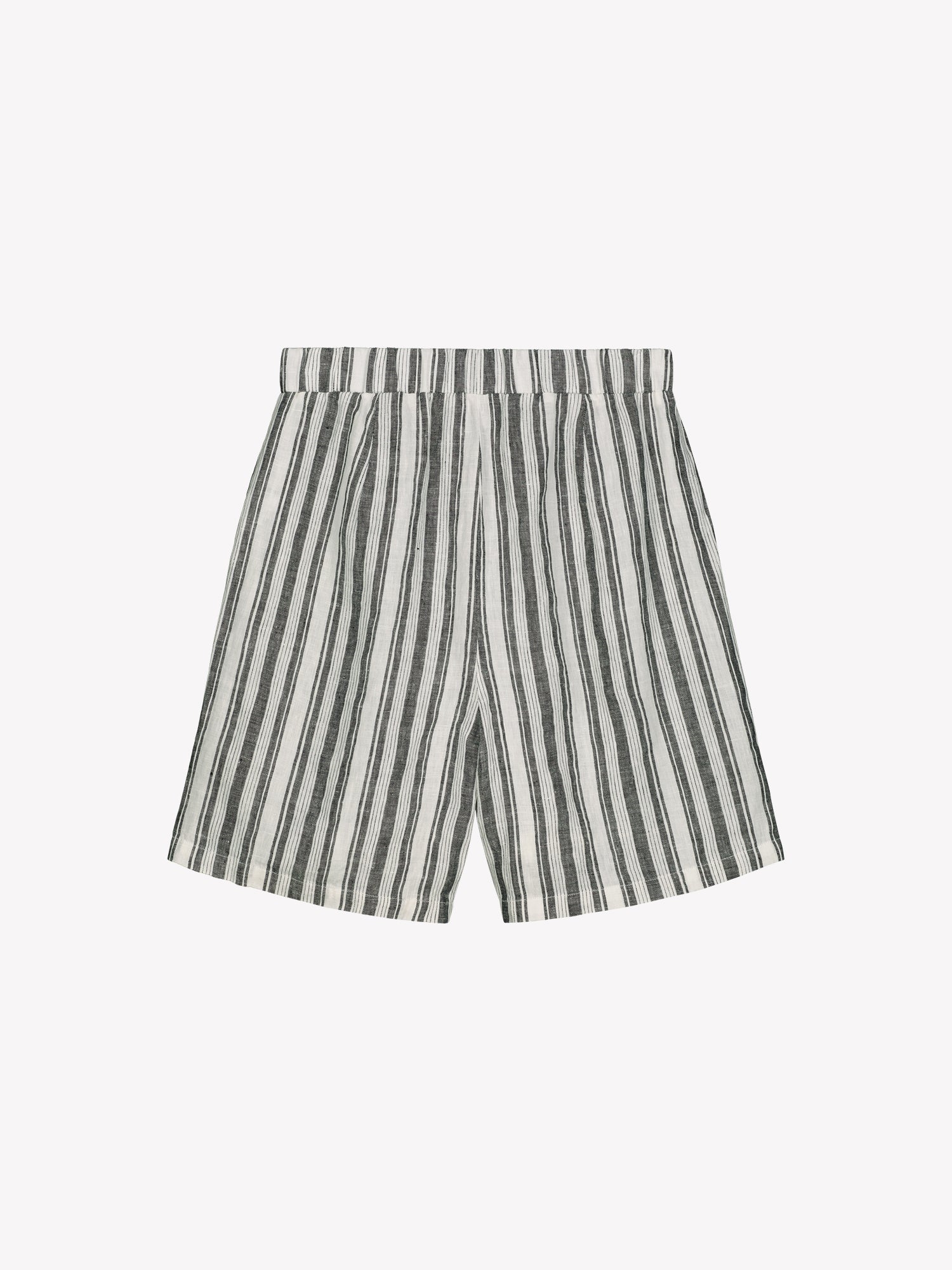 Nanso women's stylish and comfortable REGATTA linen shorts in black and white stripes in a product picture