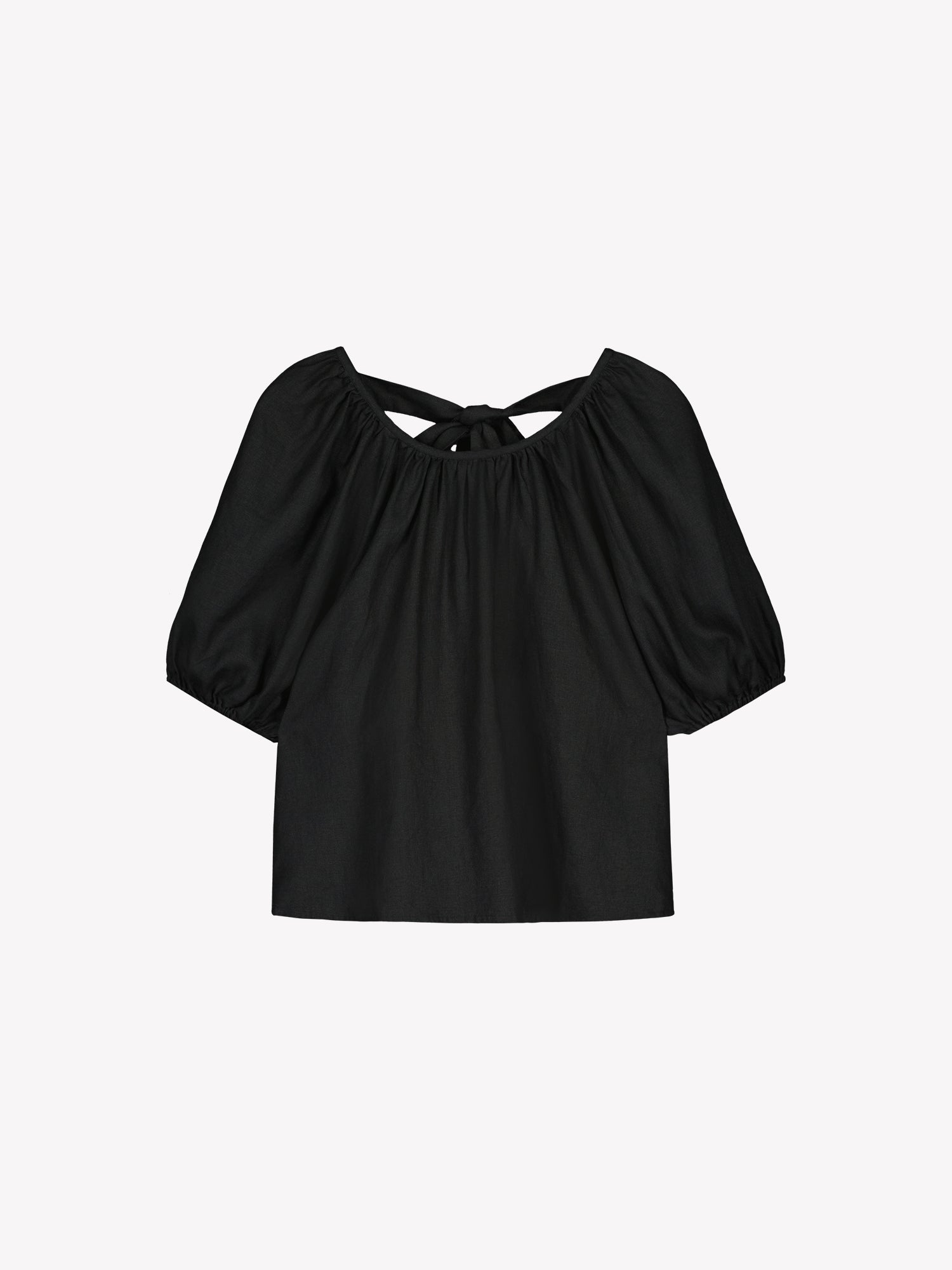Nanso women's Donna linen blouse in black, in a product picture.