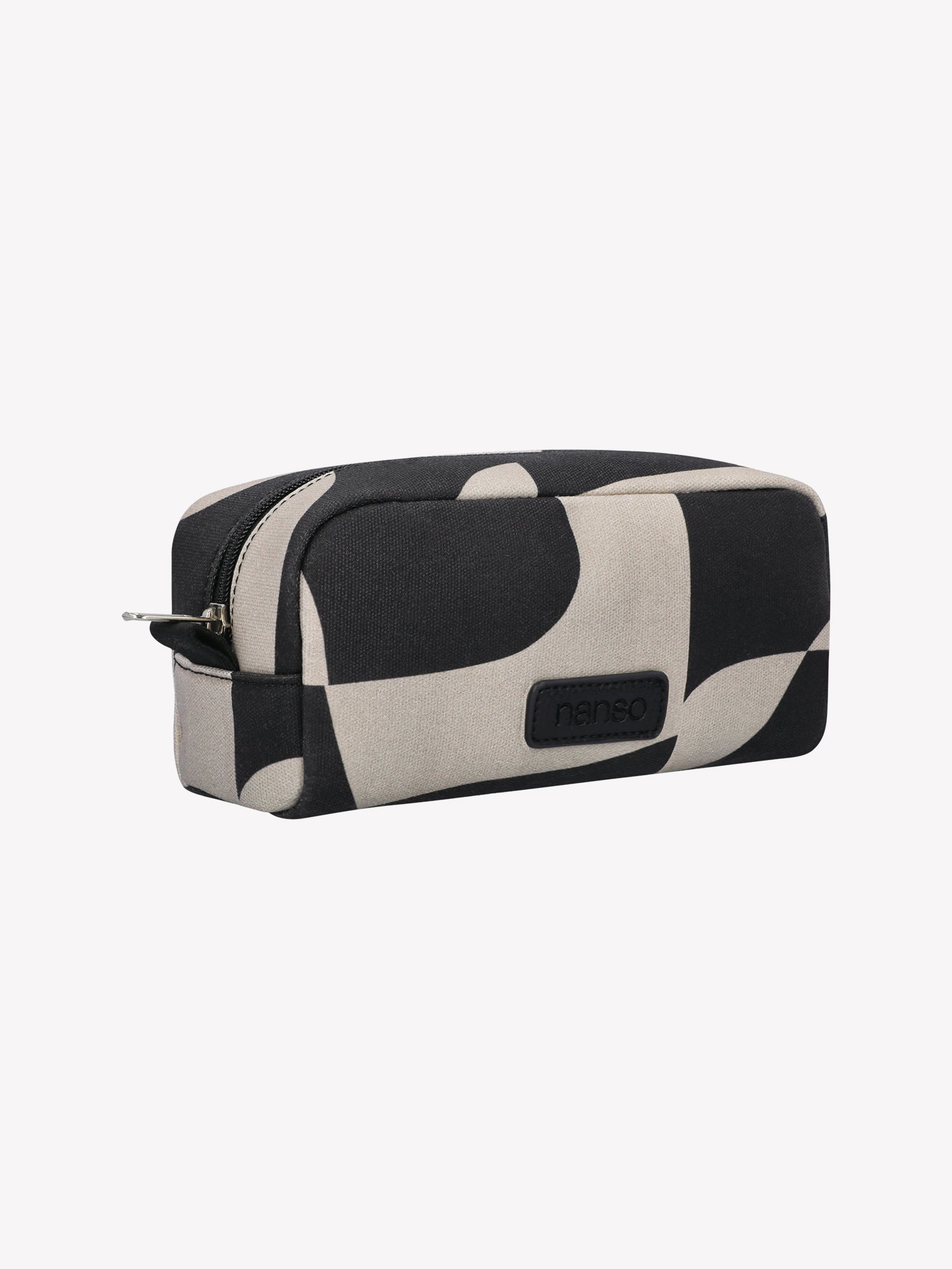 The KALLIO MINI cosmetics bag features a stylish two-tone design that combines beige and black hues, product picture