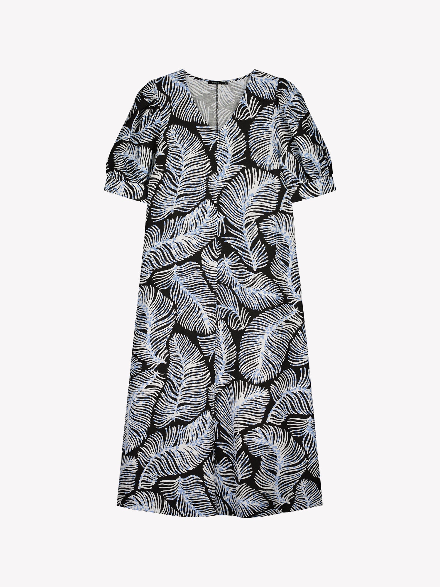 Nanso women's midi Hilde dress in a stylish and delicate black and blue-white print in a product picture