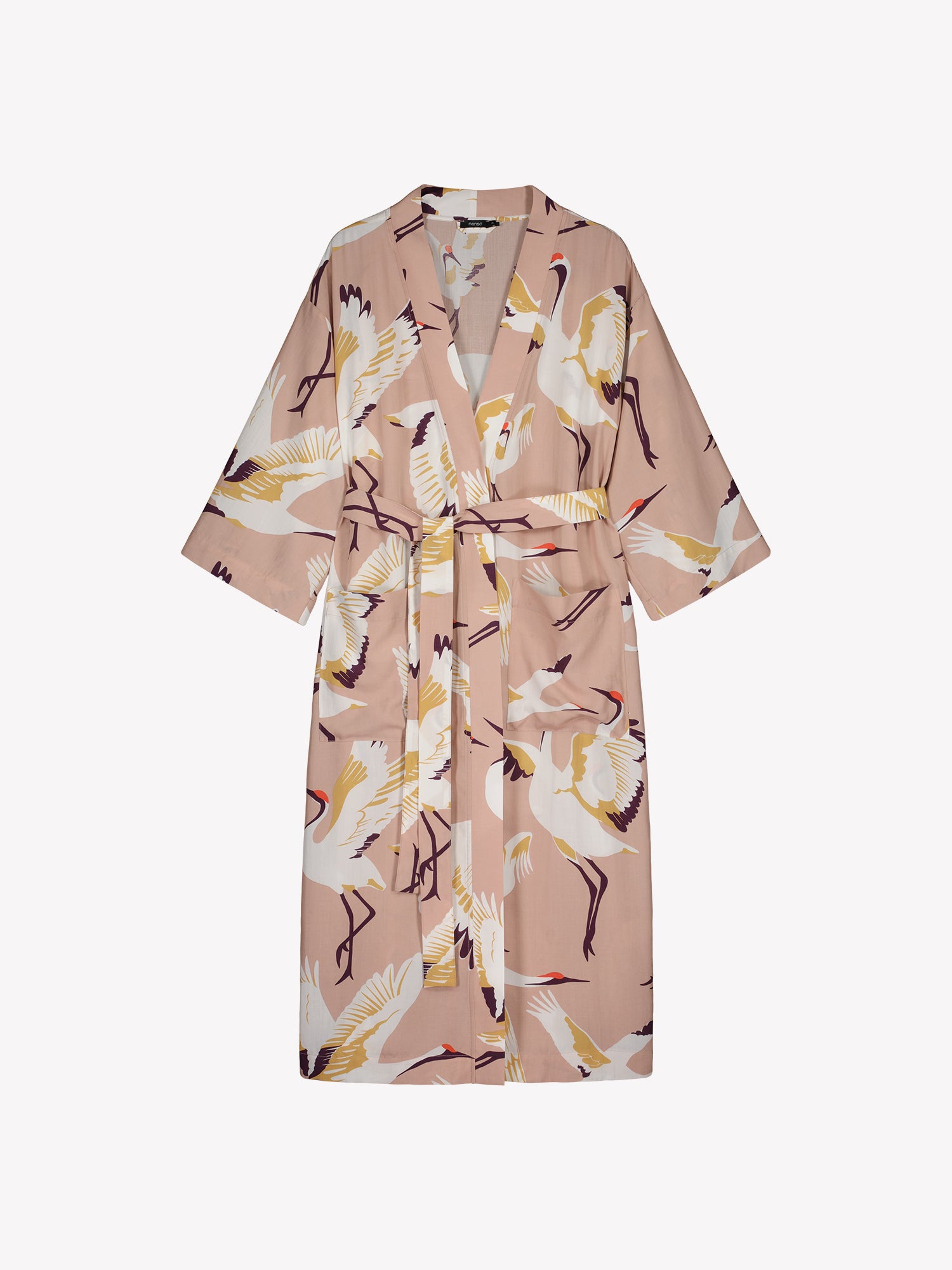 Nanso women's beautiful and comfortable KURKI robe featuring a striking and charming pale pink pattern, in a product picture