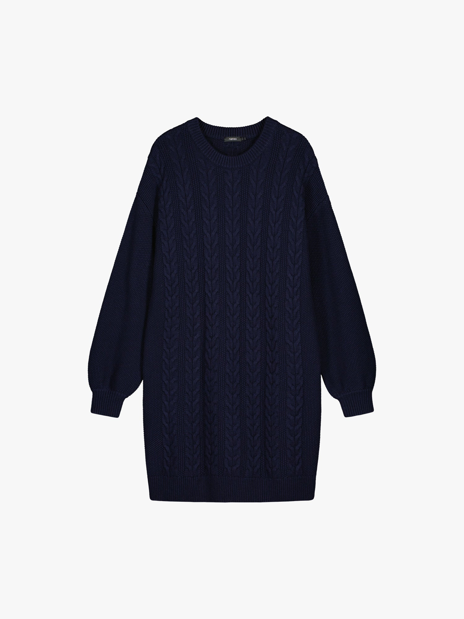 Nanso women's generous dark blue Palmikot knit dress in a product picture