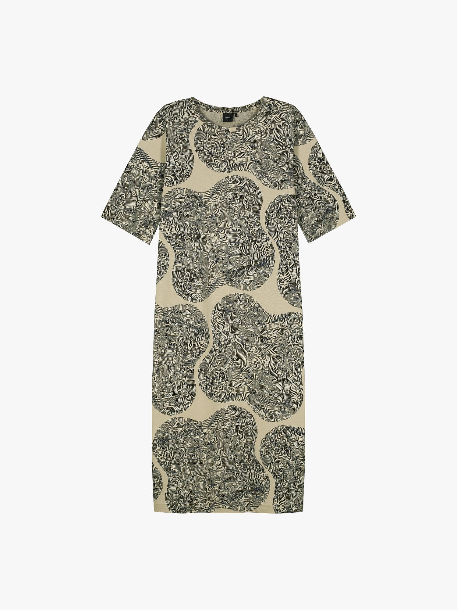 The relaxed, straight-cut Paasi nightdress for women with a harmonious beige-toned print, product picture.
