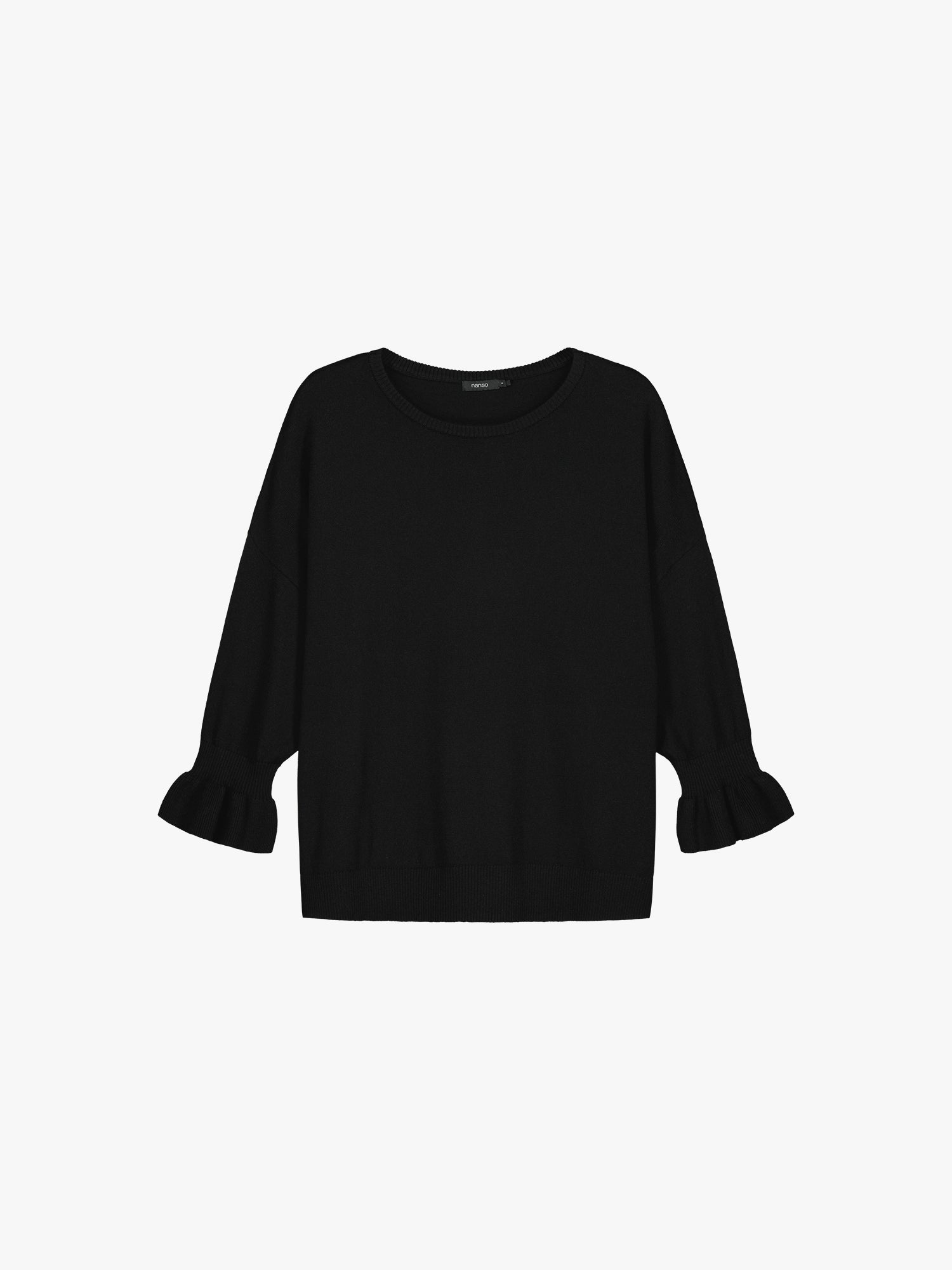 Nanso women's simply stylish and lightweight Villis Frilla knit jumper is charmingly finished with beautiful frill details at the cuffs, product picture