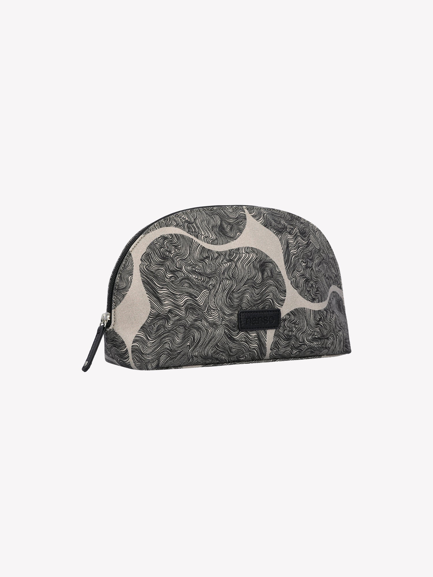 Nanso's Paasi cosmetics bag in black-beige features a charming pattern, product picture