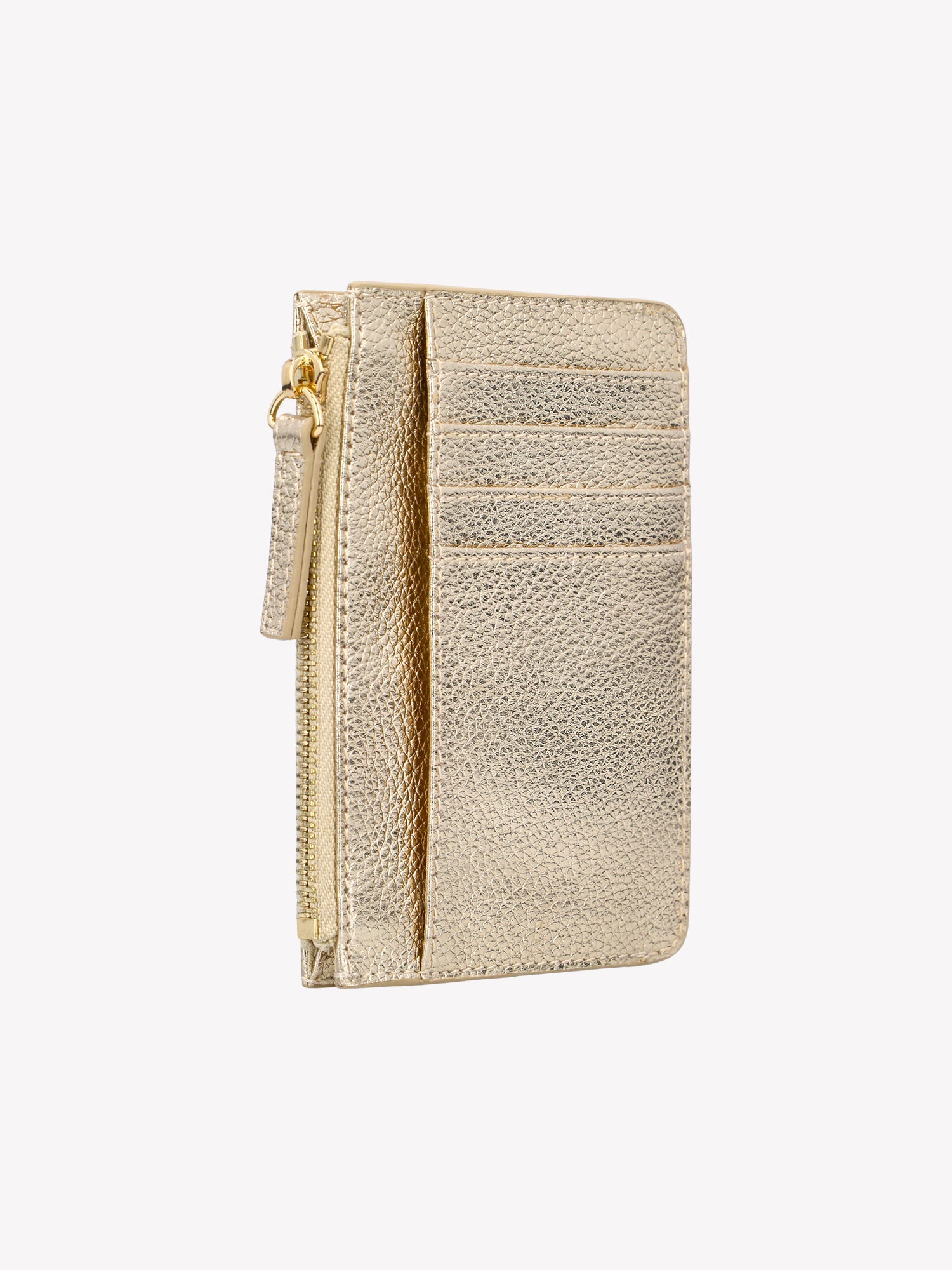 Aarre is a beautifully compact, practical, and stylish wallet in gold shade that holds your essential cards and cash. Product picture from the backside.
