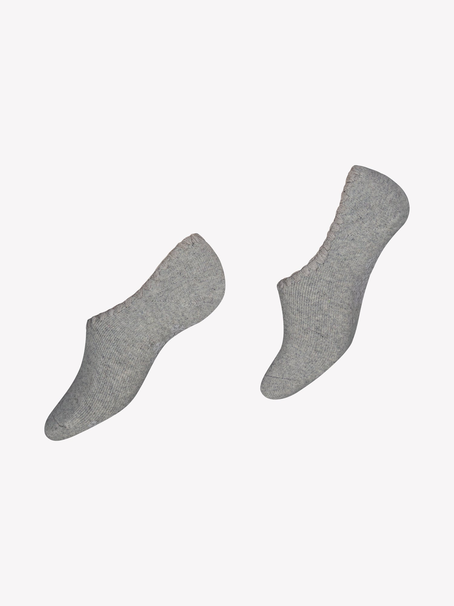 Vogue's soft wool blend no-show socks in melange grey in a product picture. Featuring a delicate feminine edge detail and tiny snowflake anti-slip print on sole.