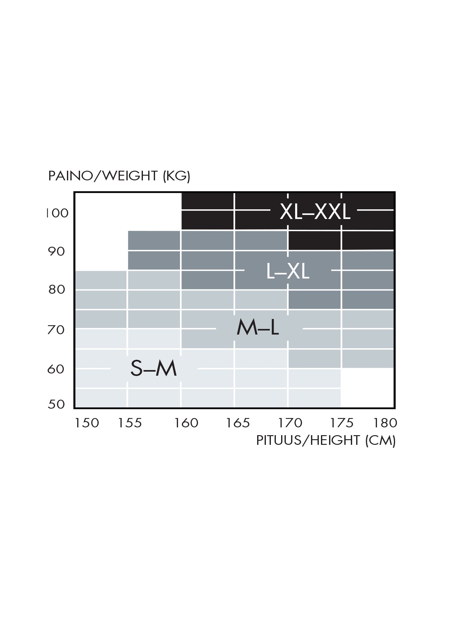 Size chart for short leggings.