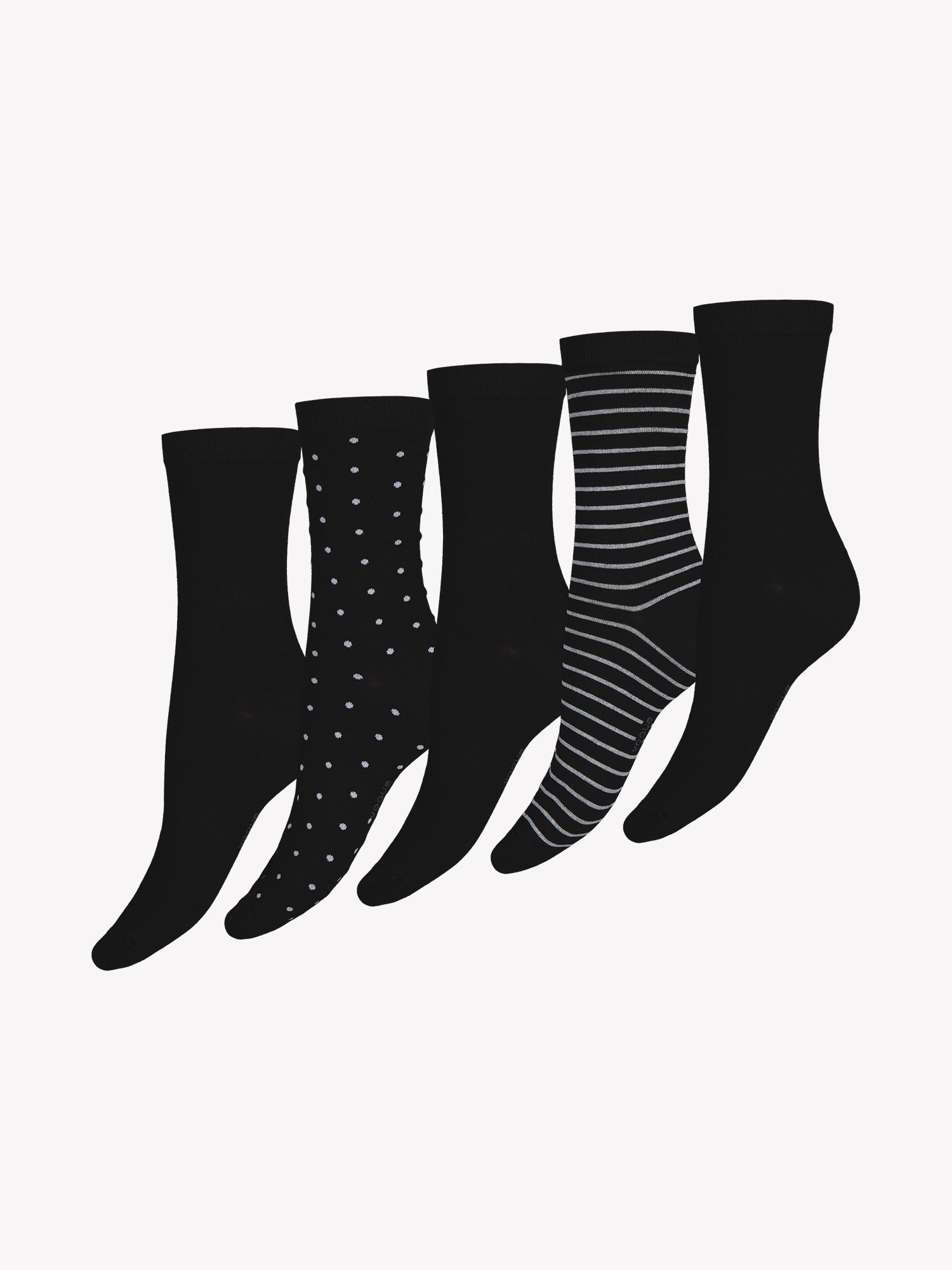 Set of black ankle socks with different patterns on a white background in a product picture.