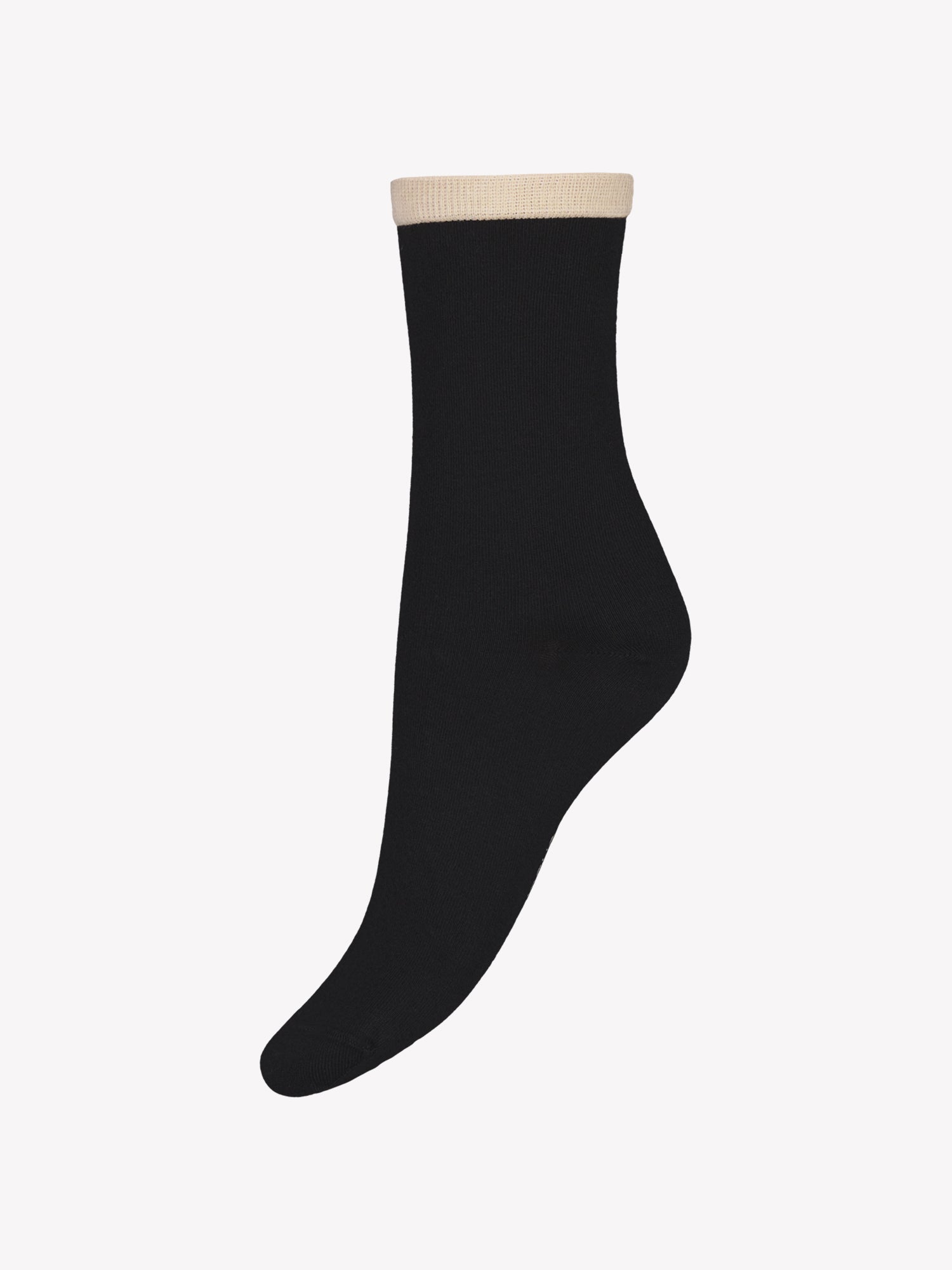 Vogue's Sylvi ankle sock in solid black color with a beige cuff shown in a product picture.