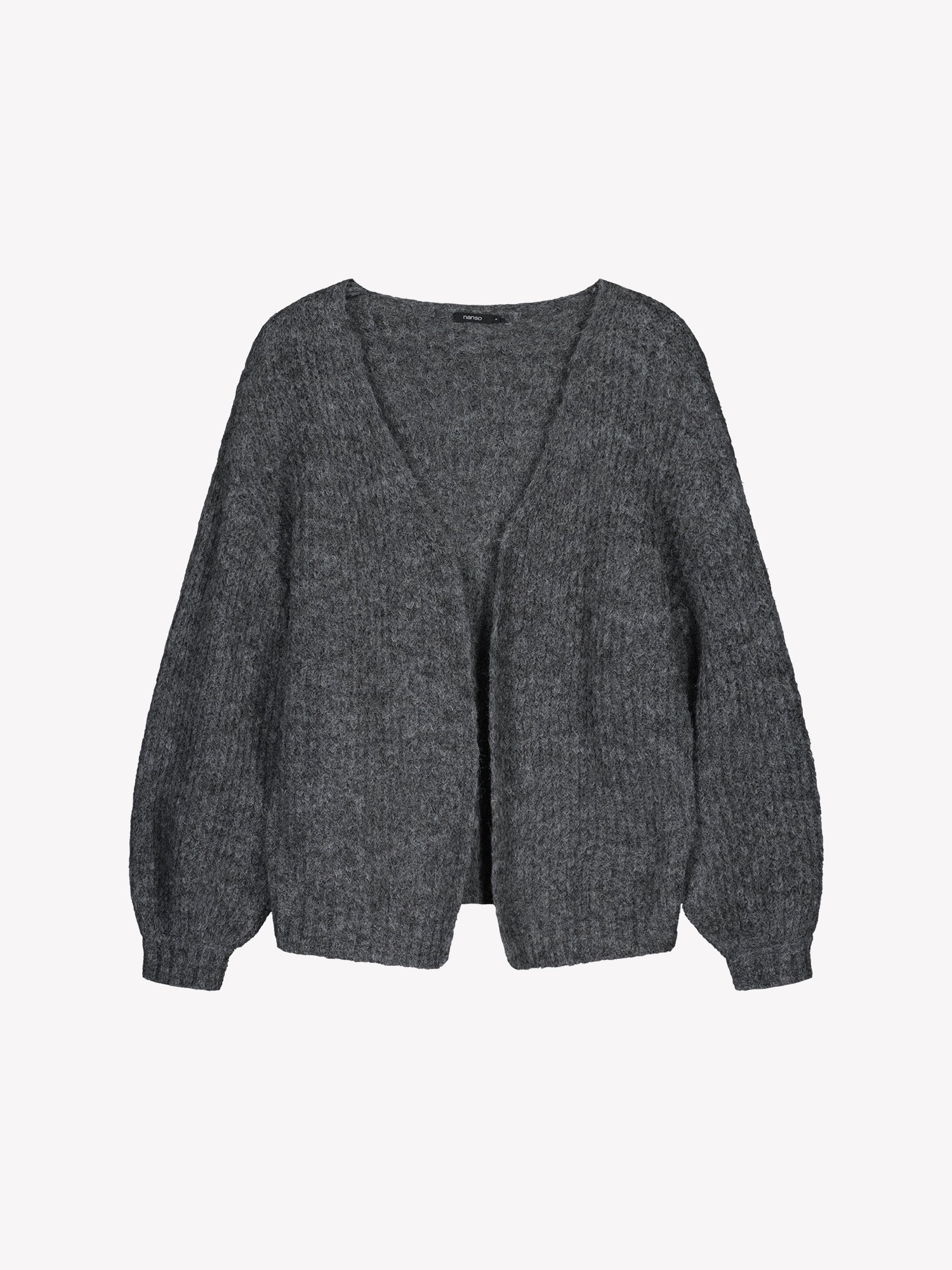 Nanso's women's luxurious grey knit Karamelli cardigan