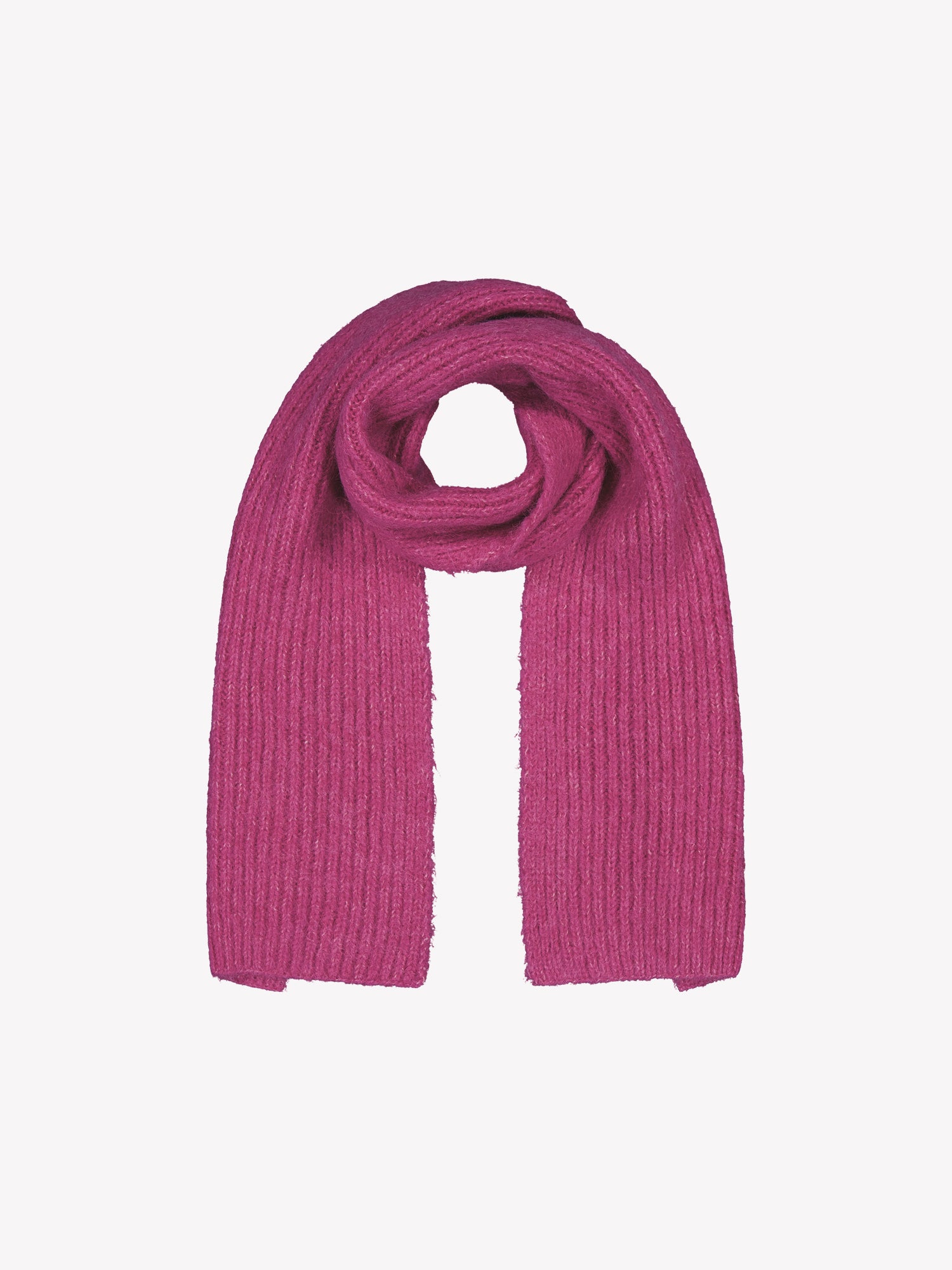 Nanso's soft and warm pink Usva scarf for women features a ribbed knit design.