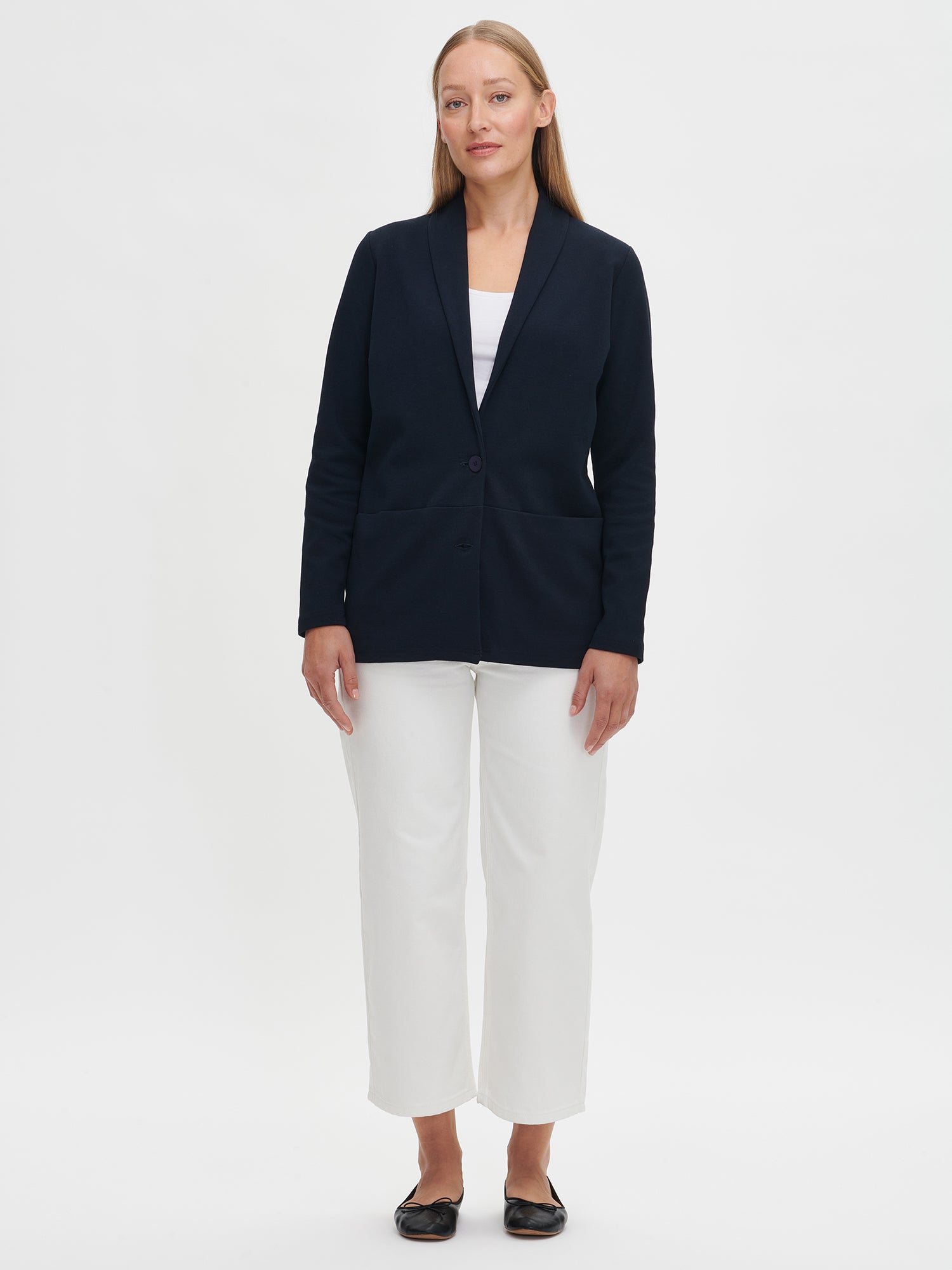 Nanso's classic women's Leija jacket in dark blue, front