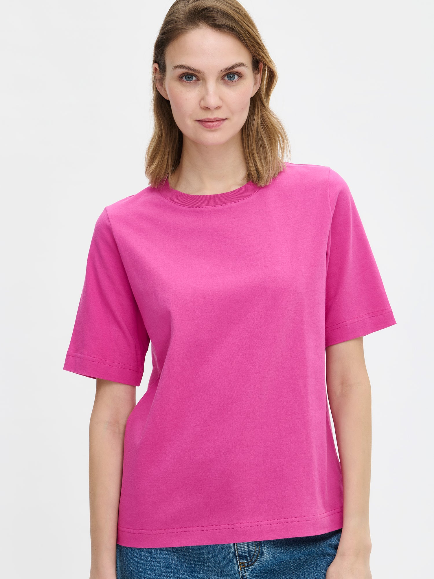 This high-quality pink NORMI T-Shirt for women, front