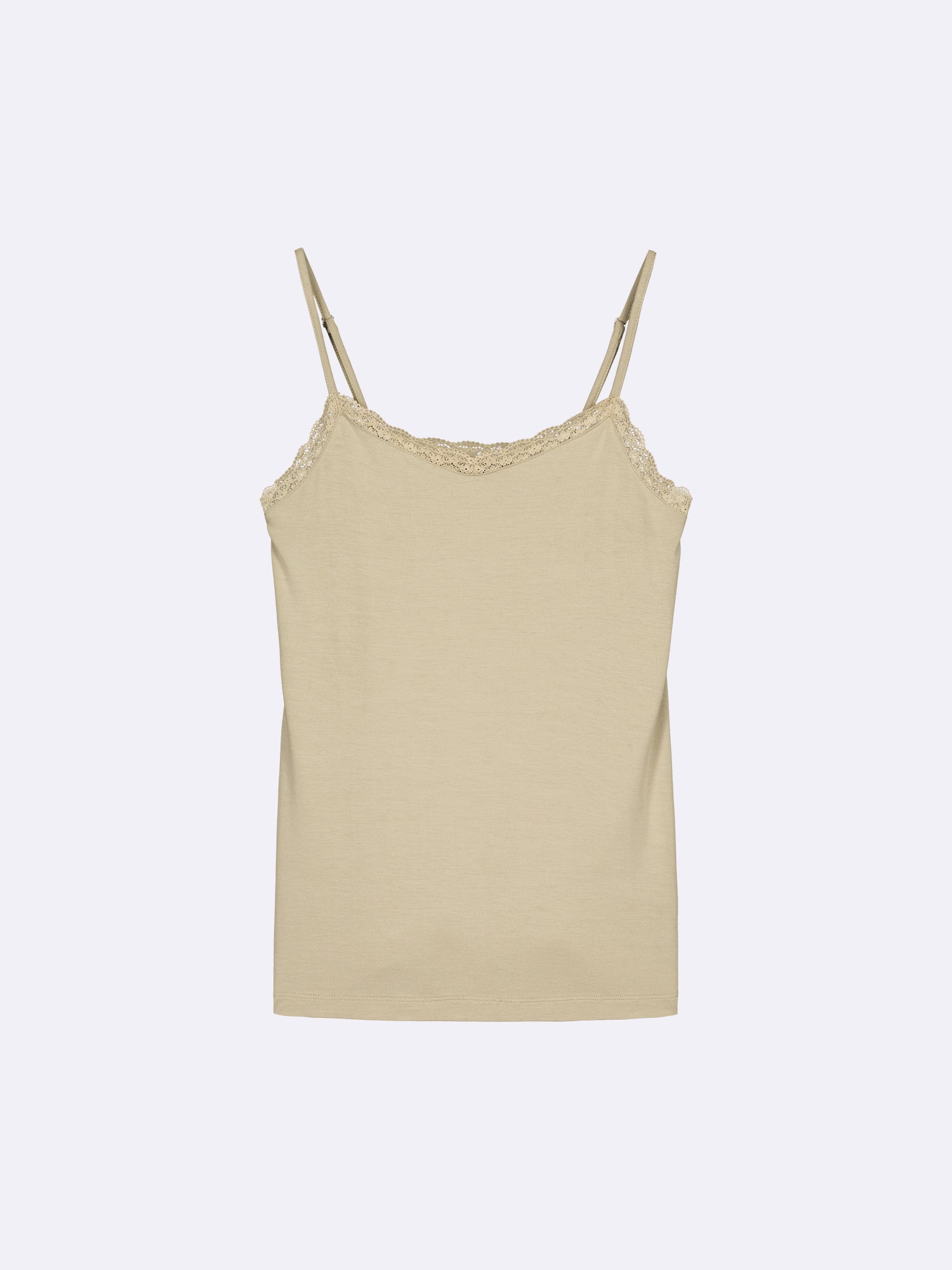 Nanson women's luxuriously soft brown Pitsi top with spaghetti straps, shown in a close-up front view.