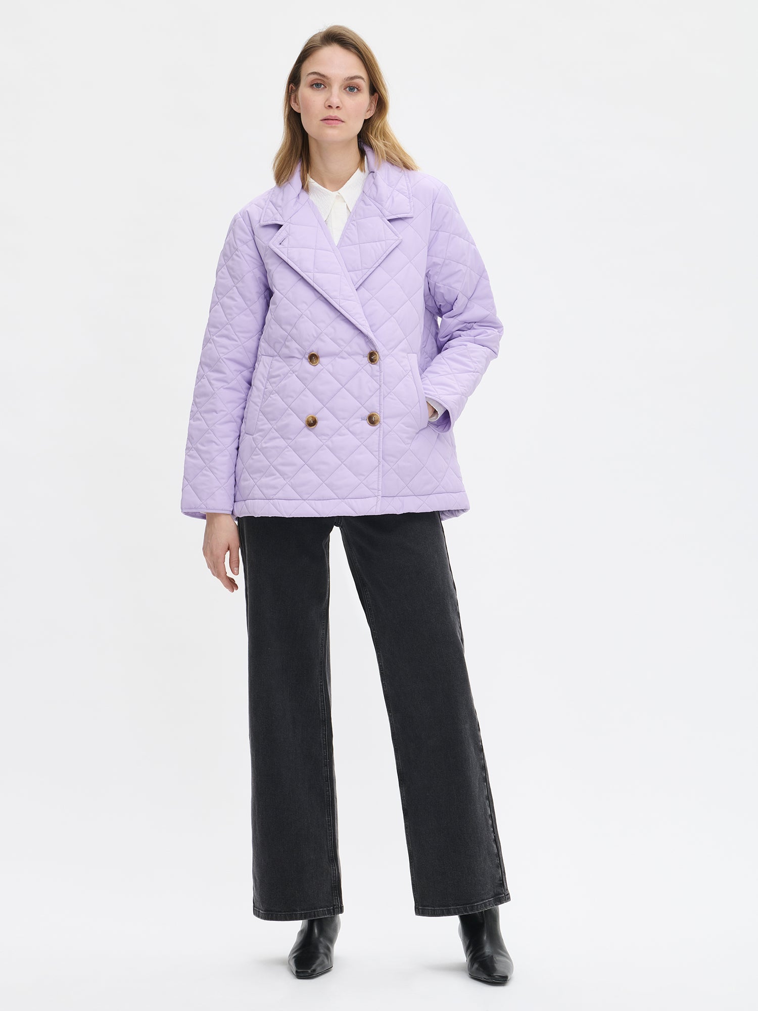Nanso women's lilac Kippari quilted jacket combines casual style with lightweight warmth, front