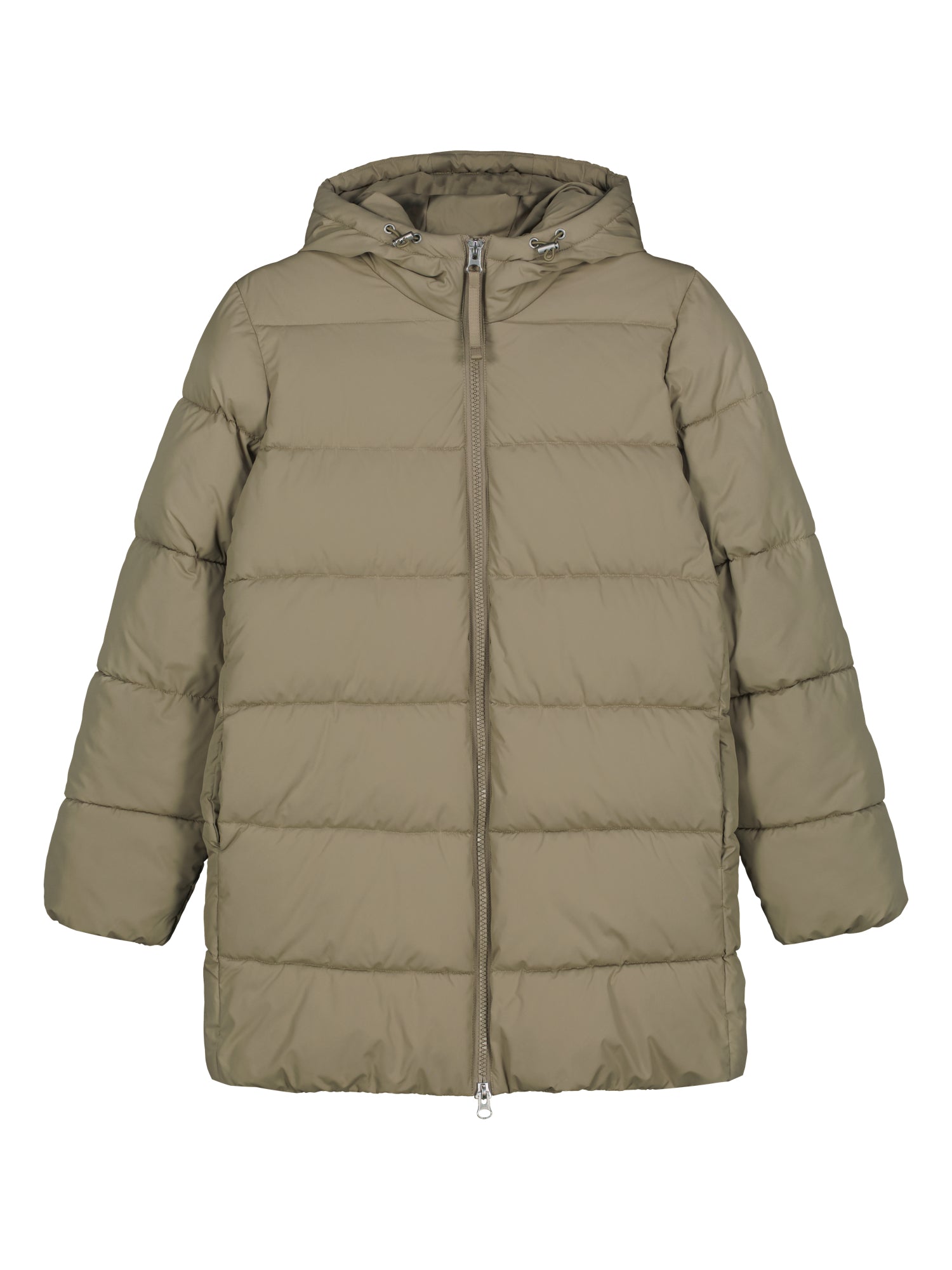 The beige Lumi padded coat provides warmth with its soft, lightweight padding and generous fit. In product image.