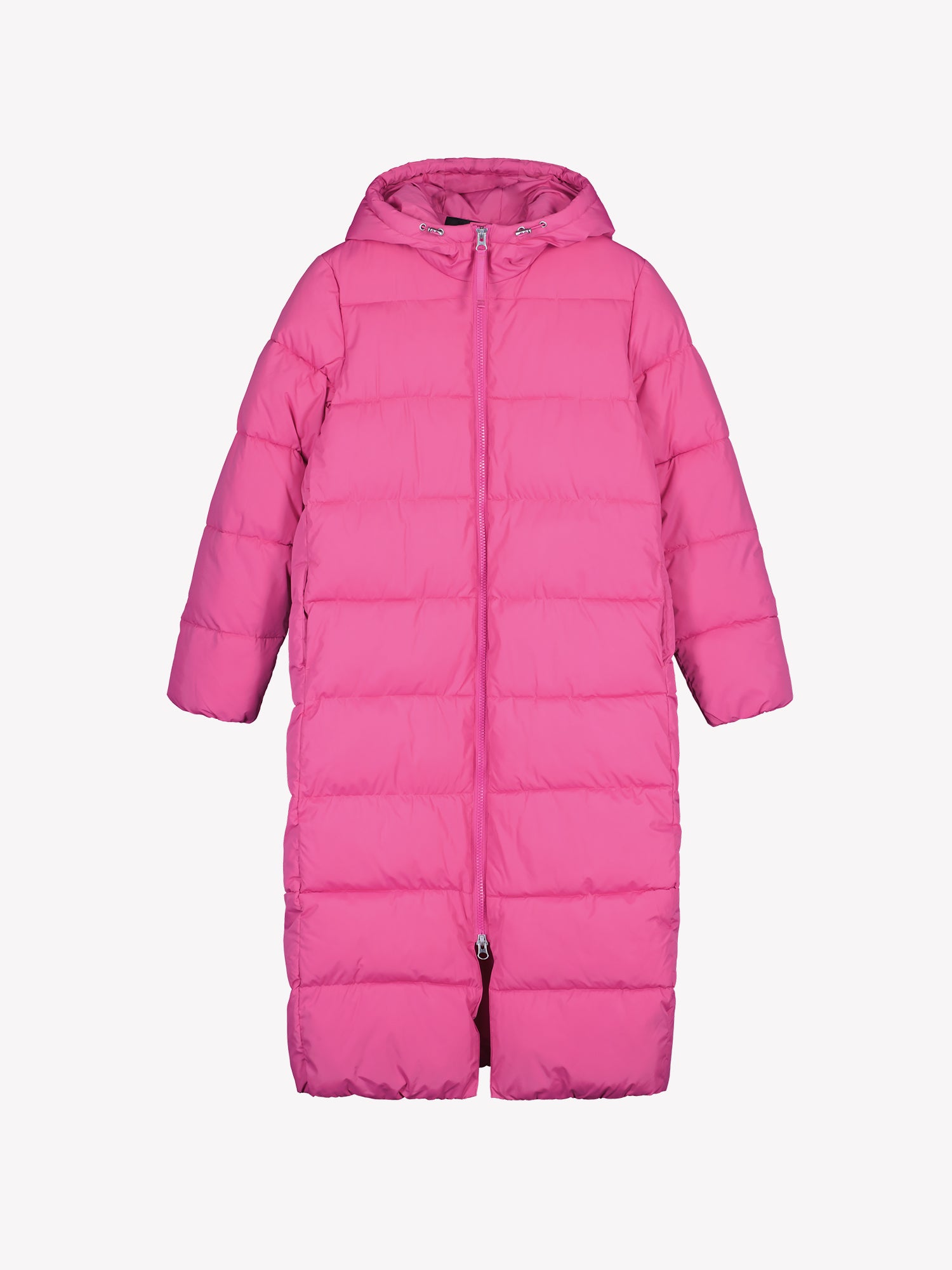 Nanso women´s Lumi Long Pink Puffer Coat in pink offers cozy warmth with its lightweight, puffy insulation. In product image.