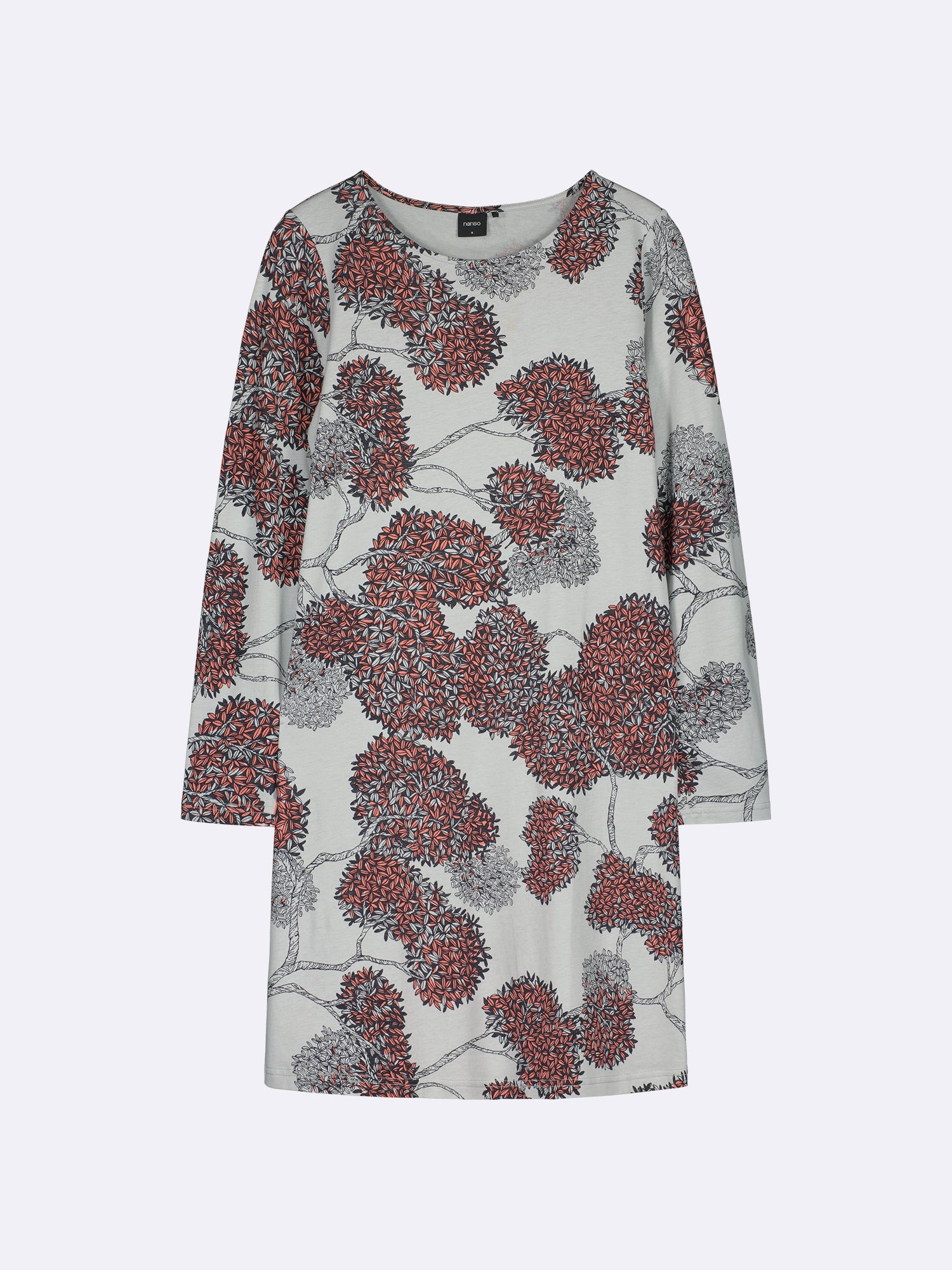 Nanso Women's patterned grey Tuomi nightgown with long sleeves, product image.