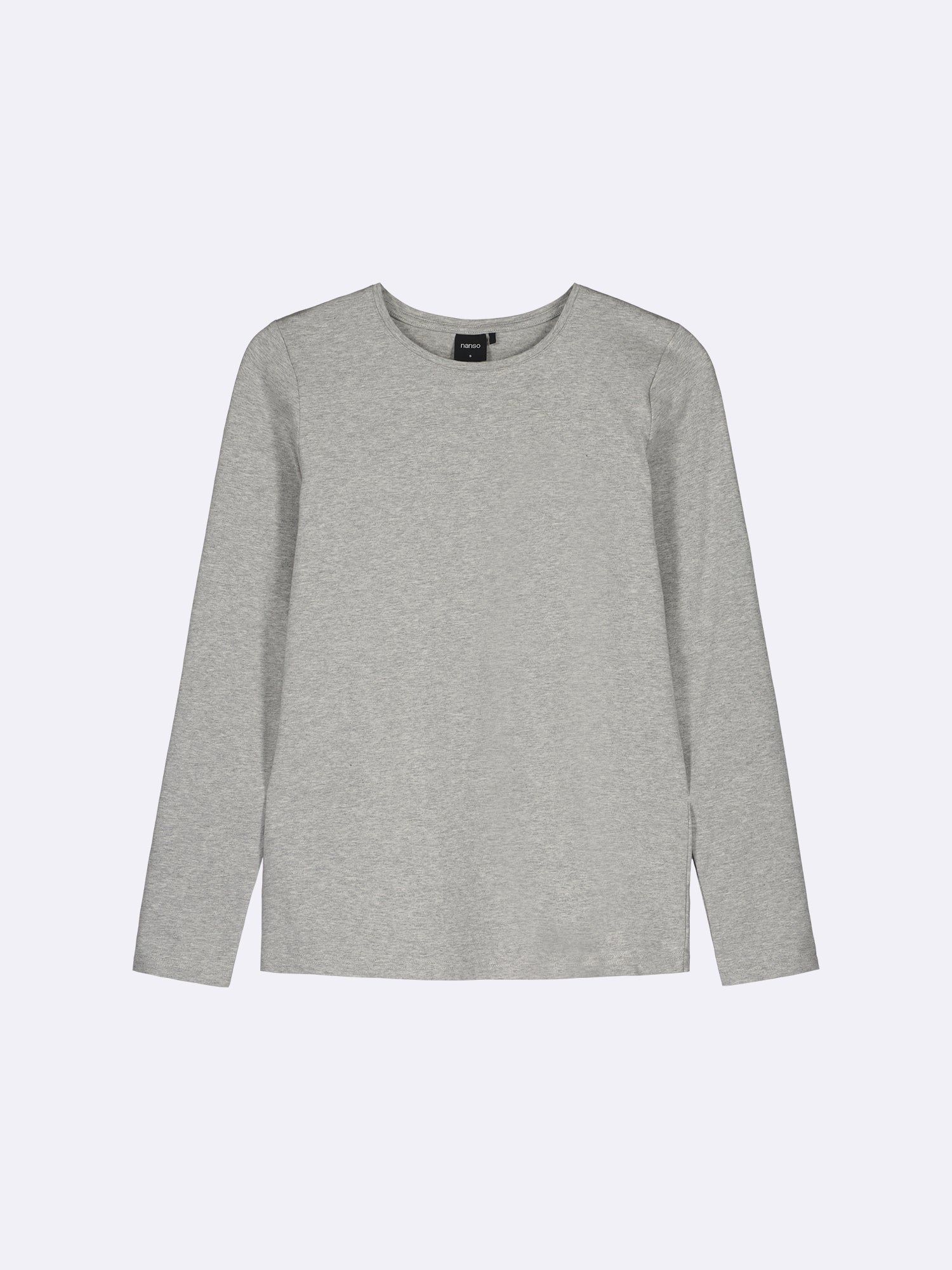 Nanso women's classic grey long-sleeved Basic shirt with a round neckline