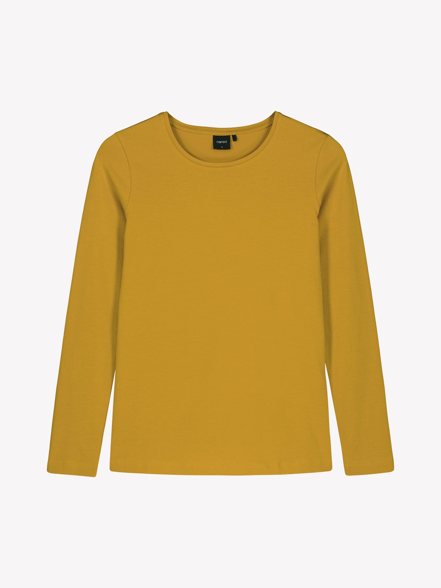 Nanso women's classic yellow long-sleeved Basic shirt with a round neckline.